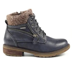Lunar GLB090 Benson III Ladies Navy Waterproof Zip & Lace Ankle Boots