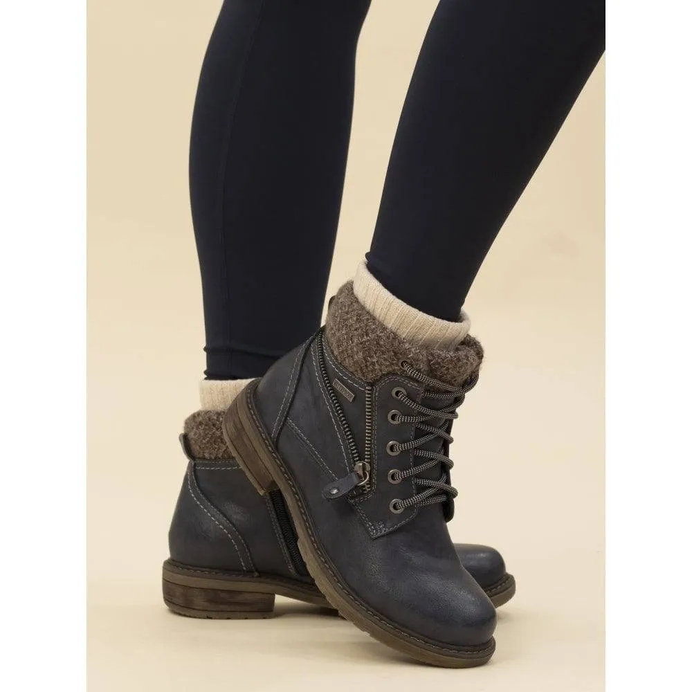 Lunar GLB090 Benson III Ladies Navy Waterproof Zip & Lace Ankle Boots