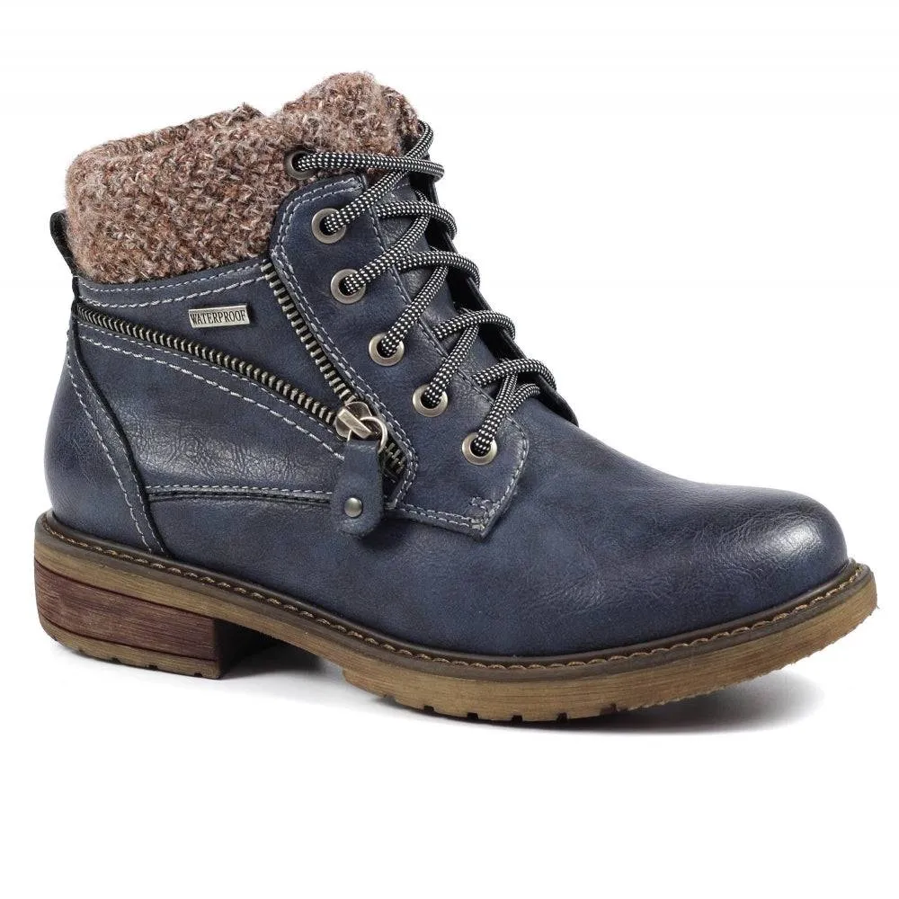 Lunar GLB090 Benson III Ladies Navy Waterproof Zip & Lace Ankle Boots