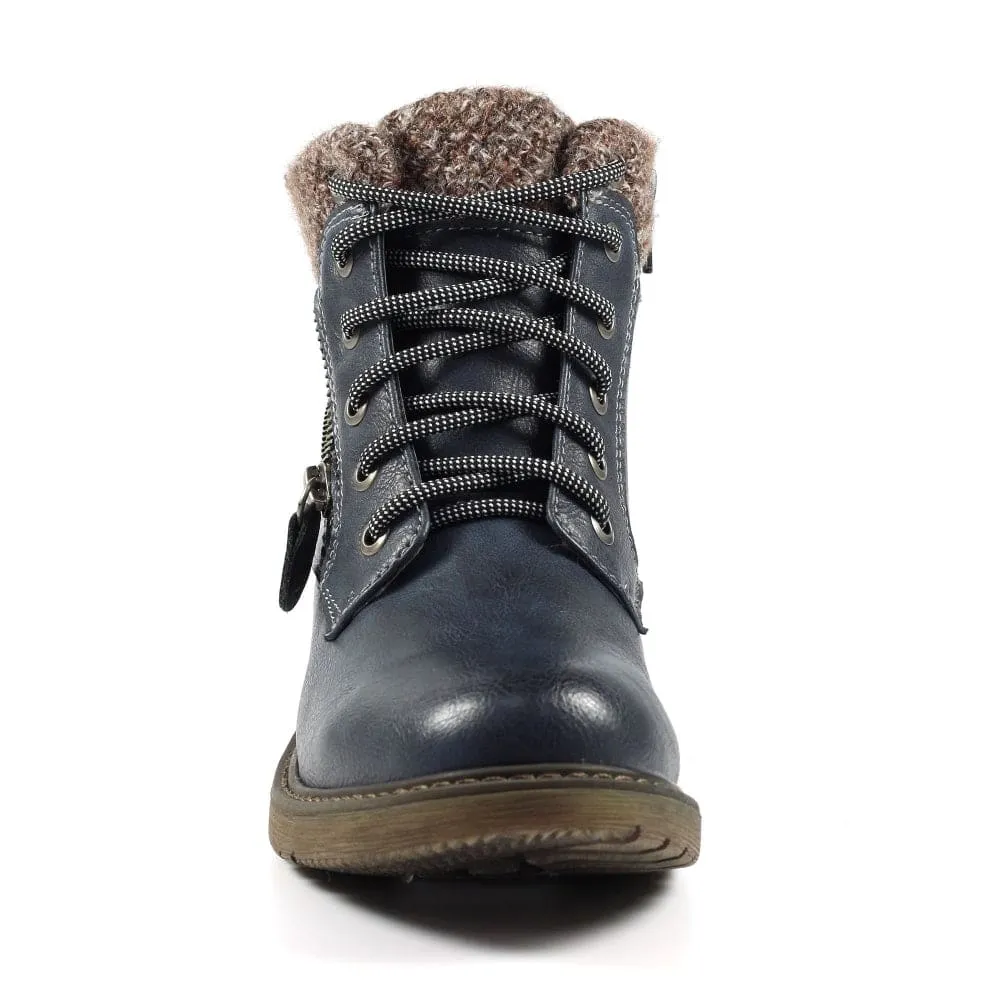 Lunar GLB090 Benson III Ladies Navy Waterproof Zip & Lace Ankle Boots