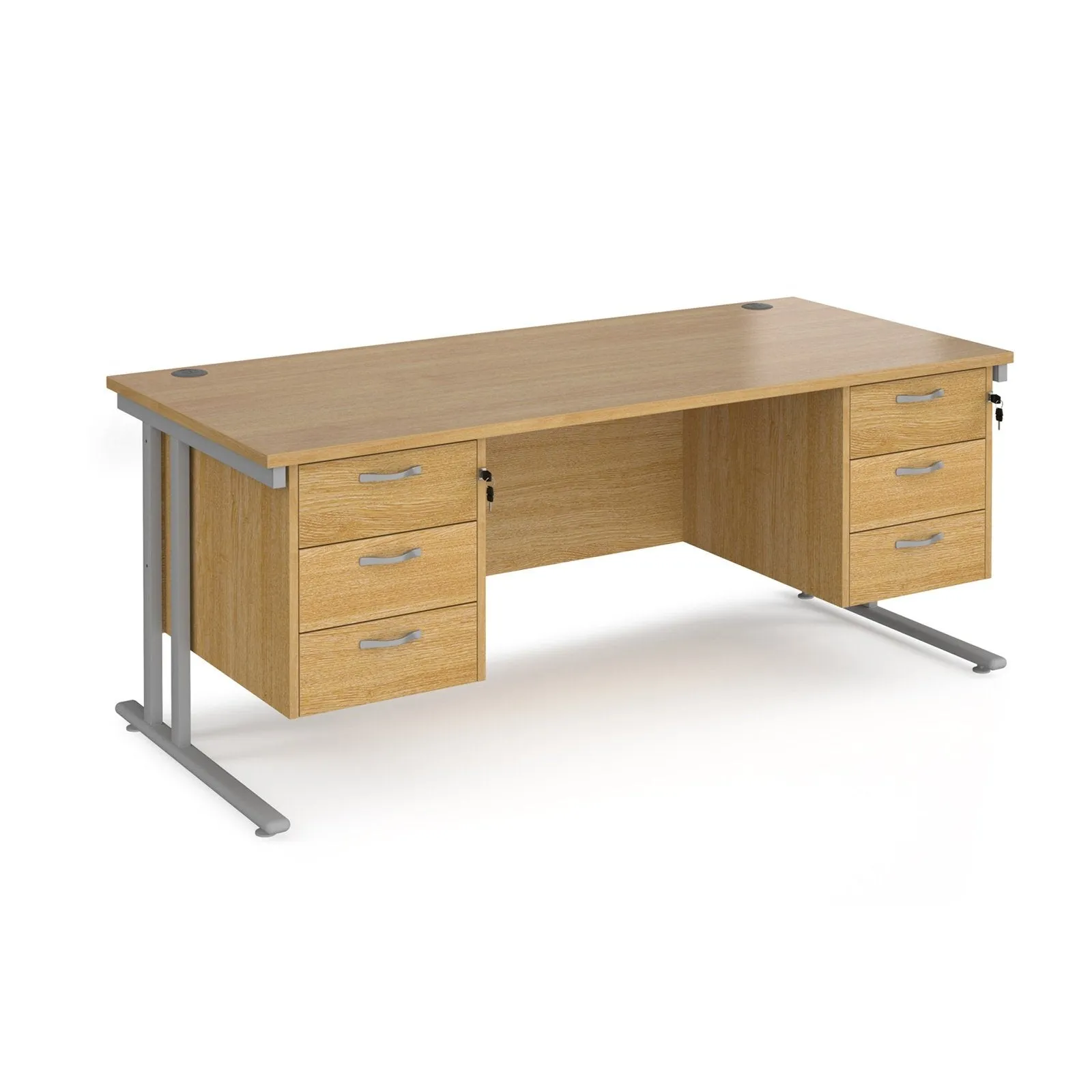 Maestro 25 cantileer leg straight desk 800 deep with two x 3 drawer pedestals