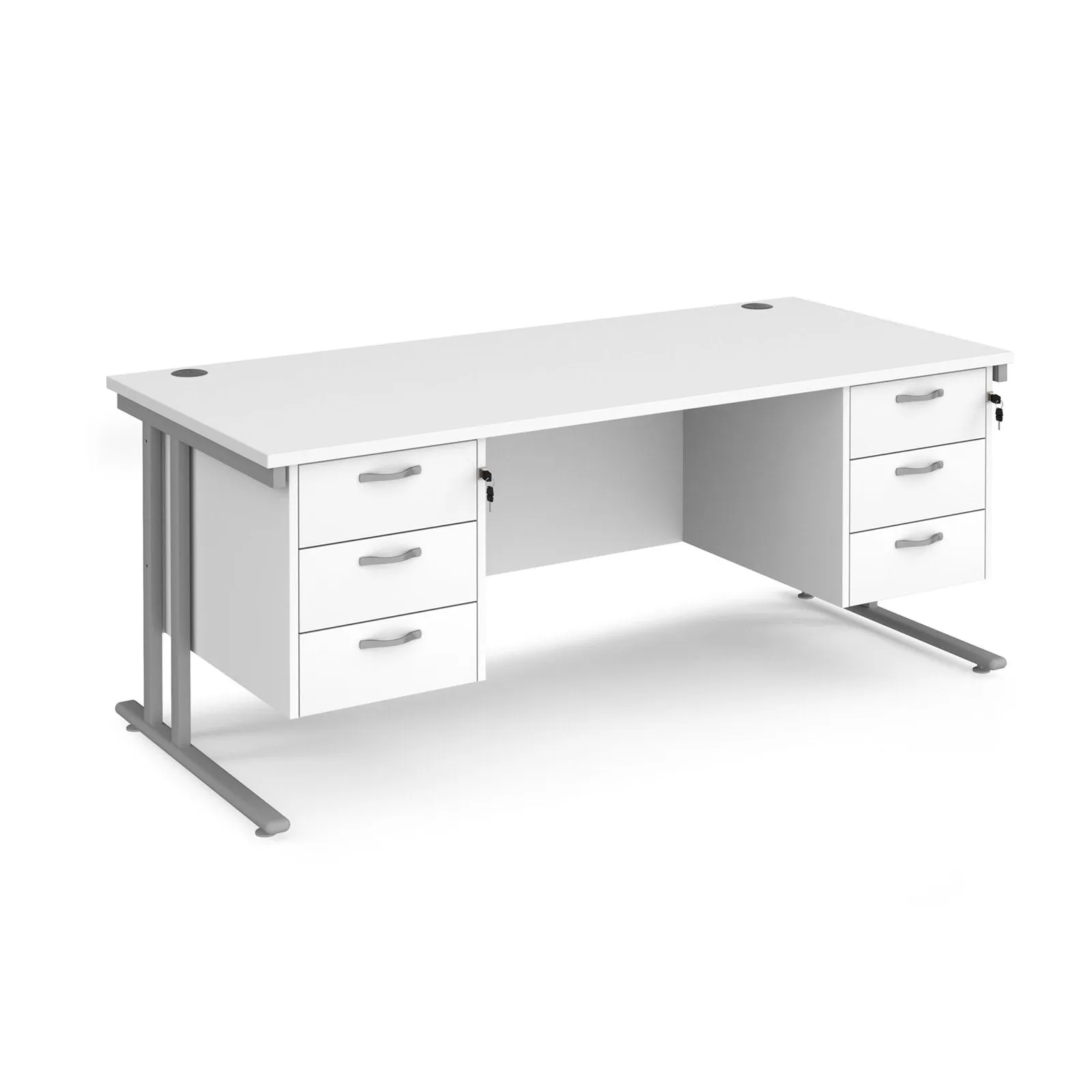 Maestro 25 cantileer leg straight desk 800 deep with two x 3 drawer pedestals