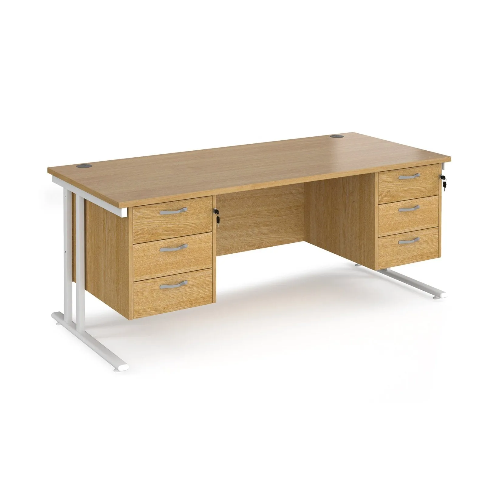 Maestro 25 cantileer leg straight desk 800 deep with two x 3 drawer pedestals