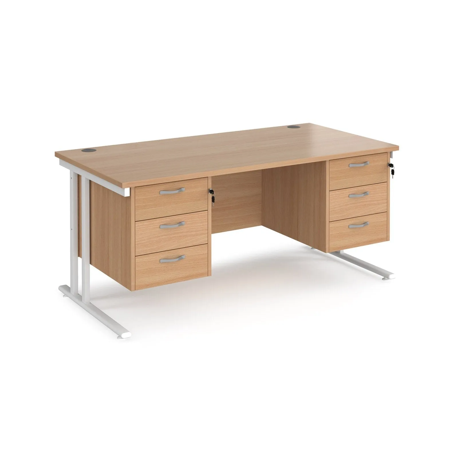 Maestro 25 cantileer leg straight desk 800 deep with two x 3 drawer pedestals
