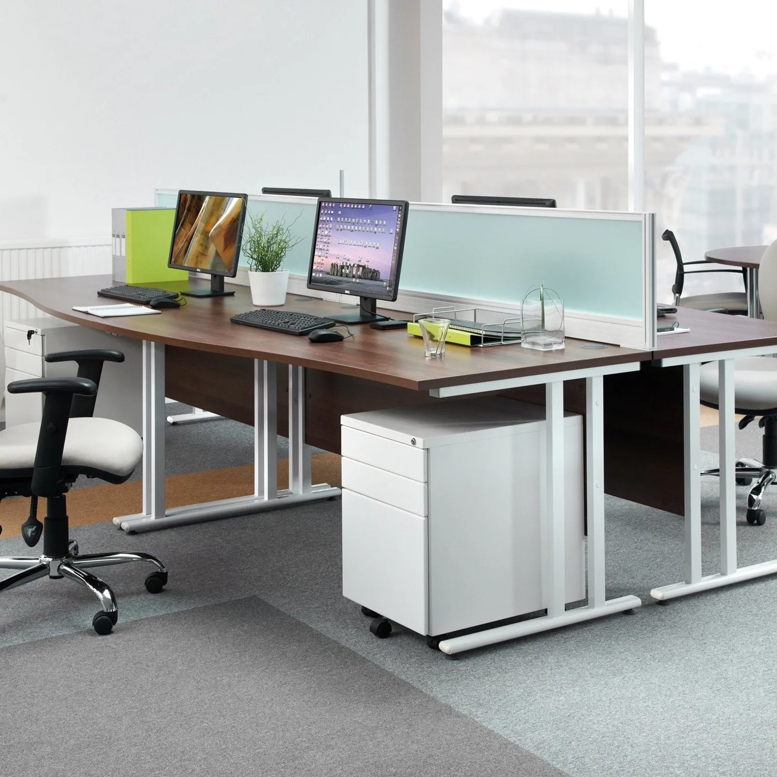 Maestro 25 cantileer leg straight desk 800 deep with two x 3 drawer pedestals