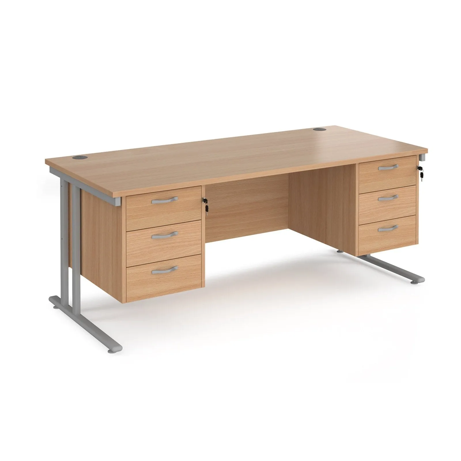 Maestro 25 cantileer leg straight desk 800 deep with two x 3 drawer pedestals