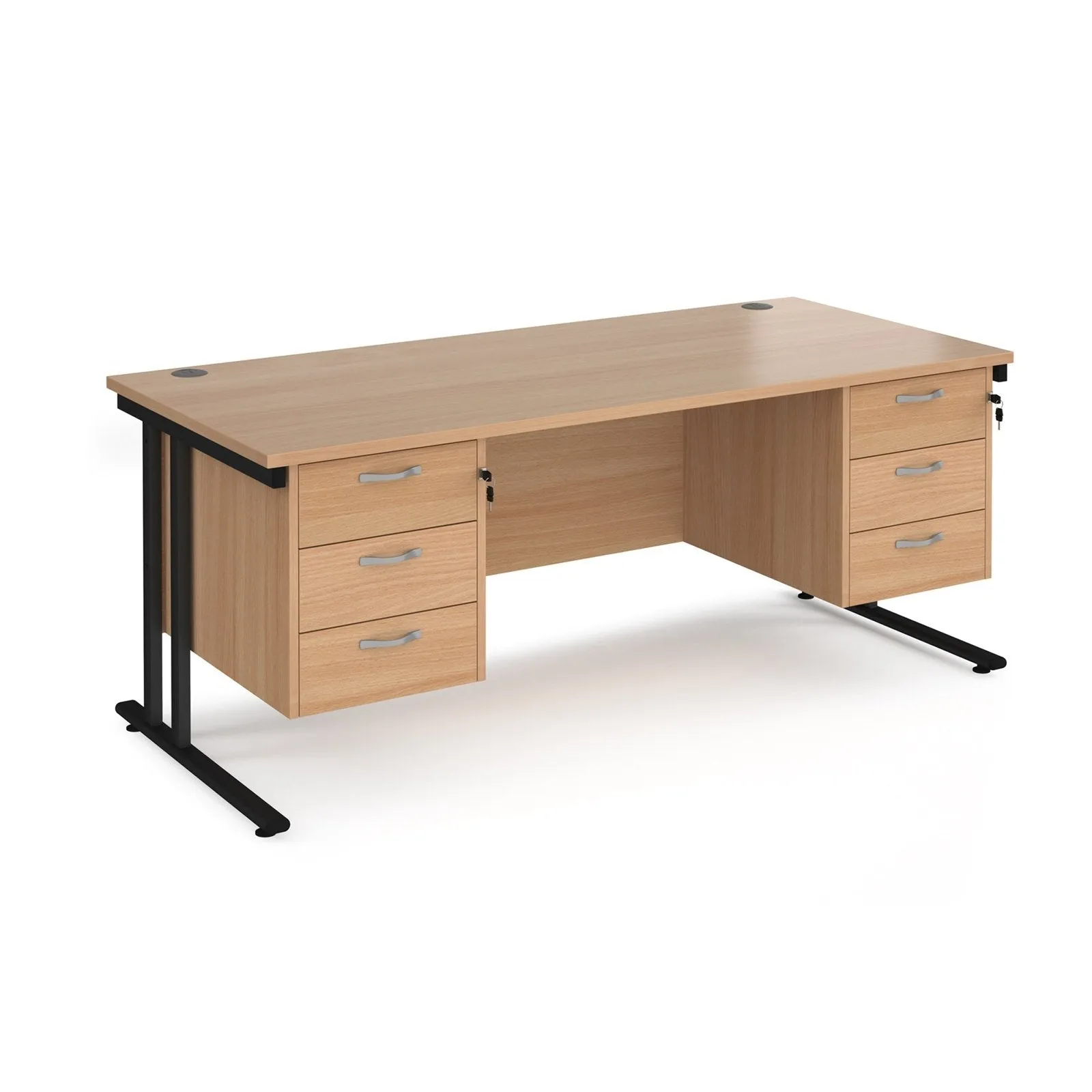 Maestro 25 cantileer leg straight desk 800 deep with two x 3 drawer pedestals