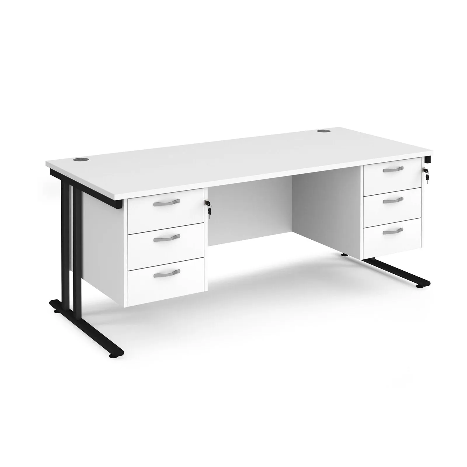 Maestro 25 cantileer leg straight desk 800 deep with two x 3 drawer pedestals
