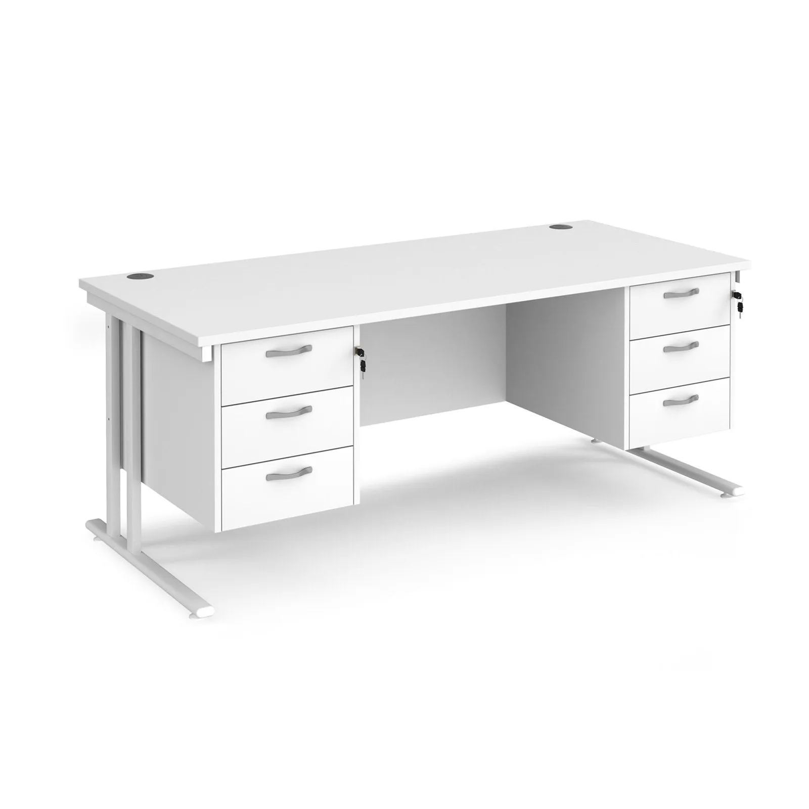 Maestro 25 cantileer leg straight desk 800 deep with two x 3 drawer pedestals
