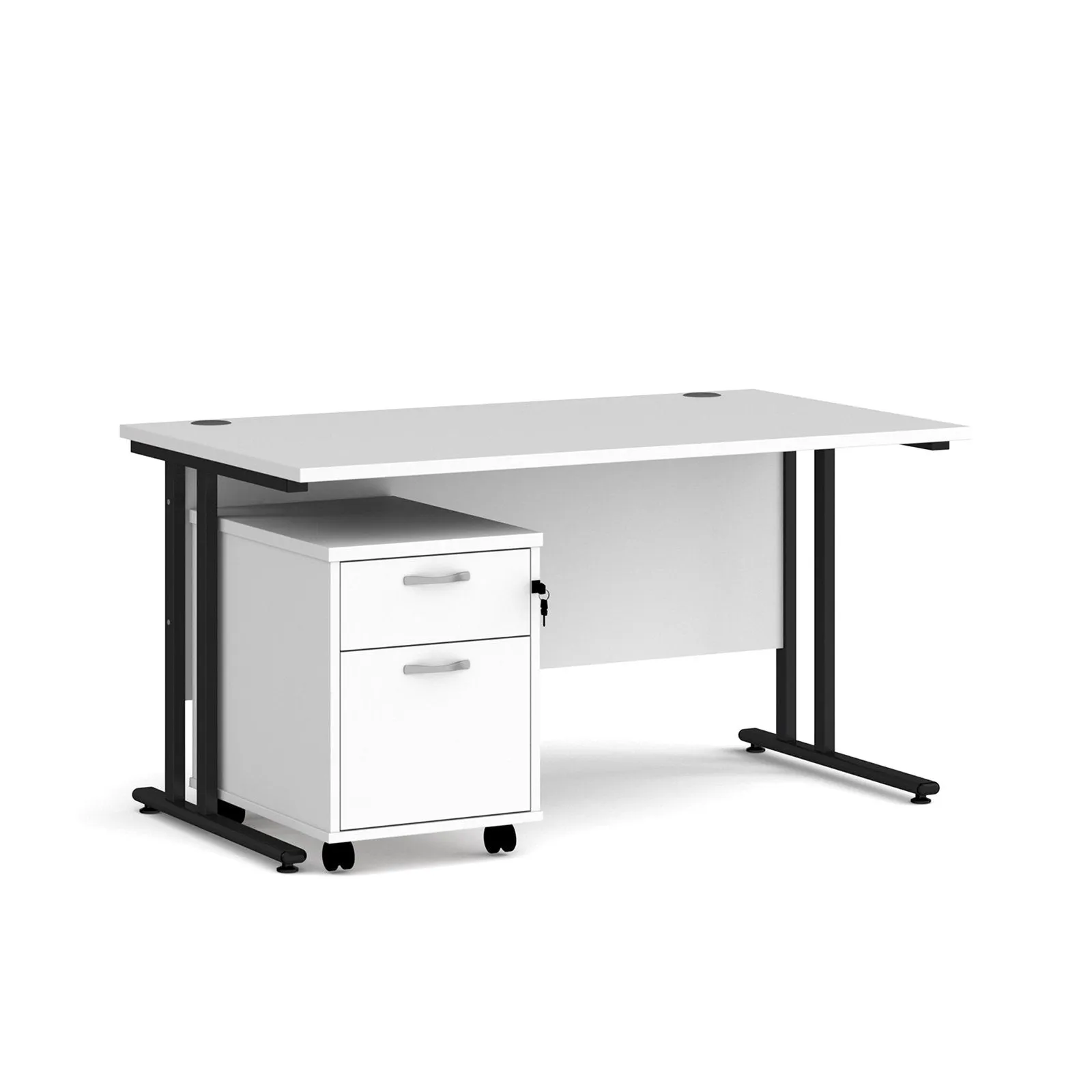 Maestro 25 cantilever leg straight desk 800 deep with 2 drawer mobile pedestal