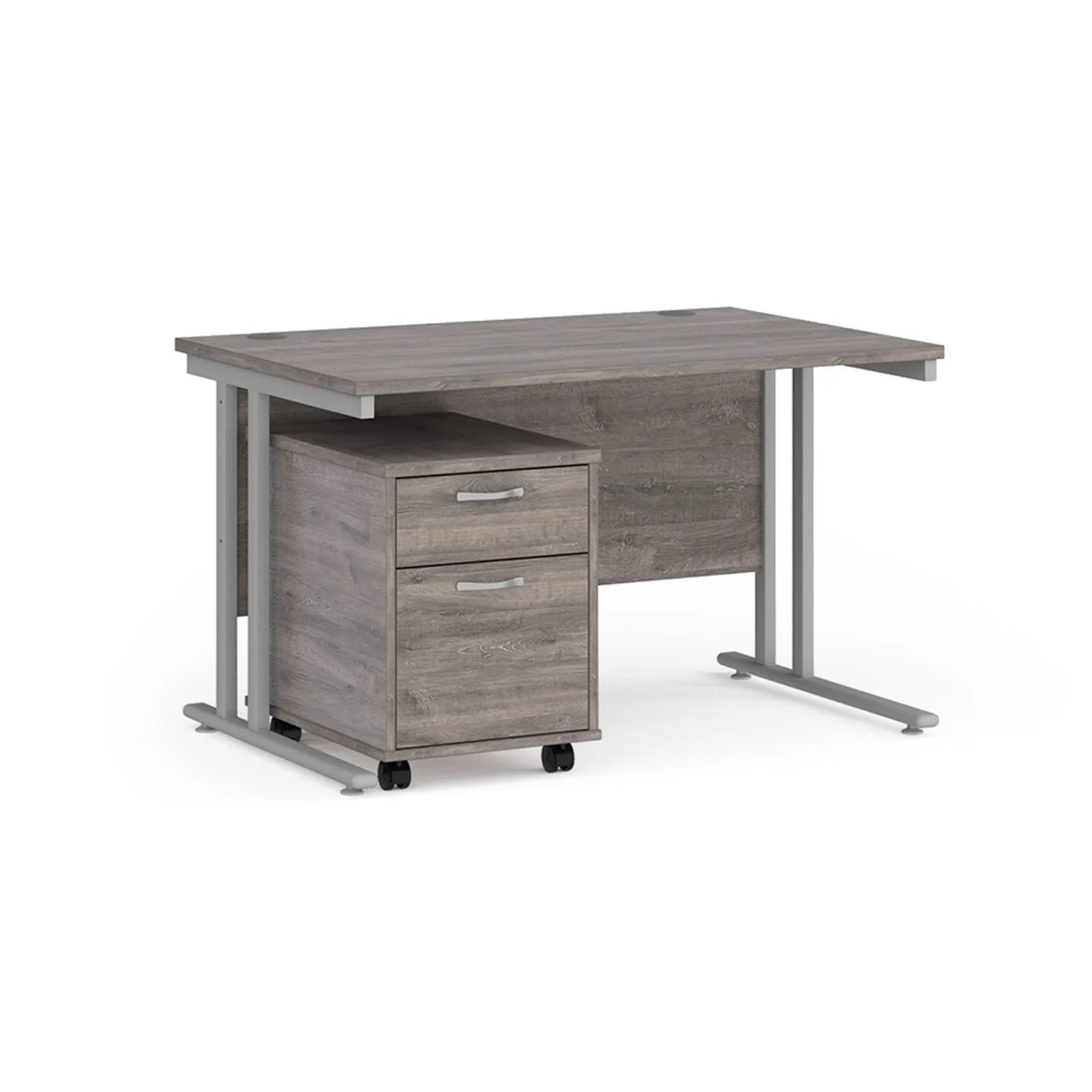 Maestro 25 cantilever leg straight desk 800 deep with 2 drawer mobile pedestal