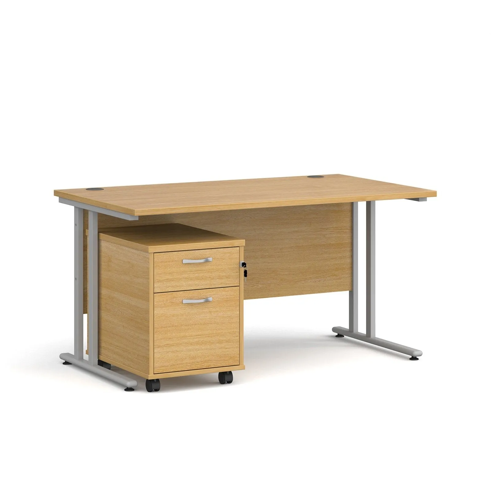 Maestro 25 cantilever leg straight desk 800 deep with 2 drawer mobile pedestal