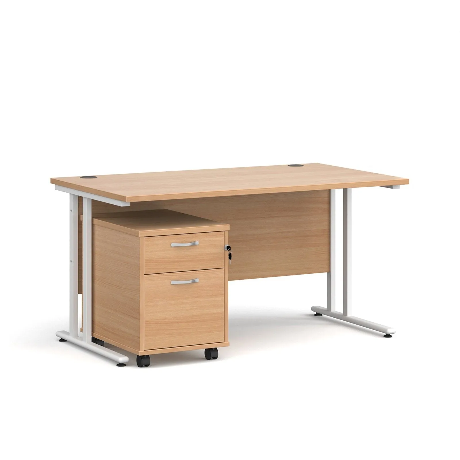 Maestro 25 cantilever leg straight desk 800 deep with 2 drawer mobile pedestal