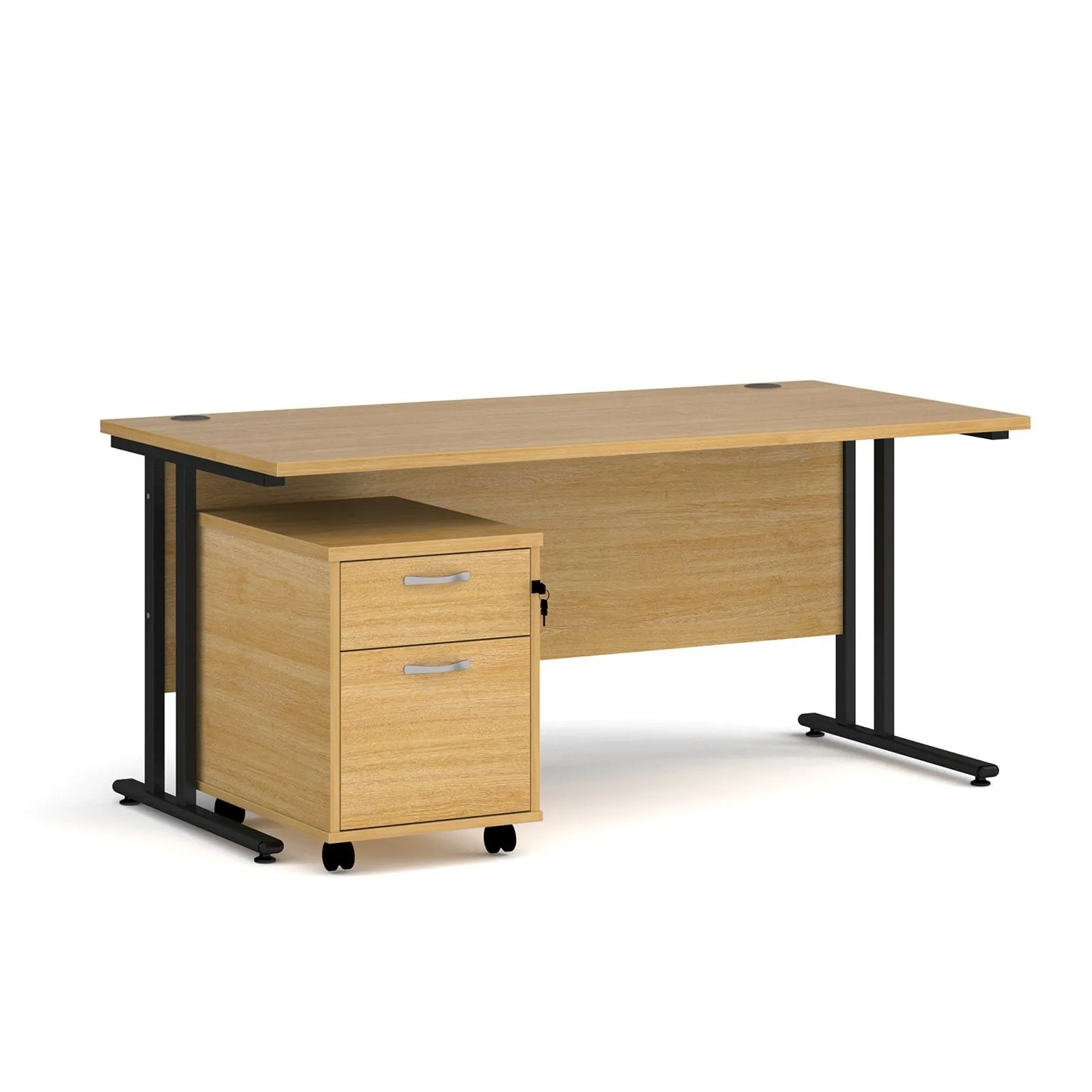 Maestro 25 cantilever leg straight desk 800 deep with 2 drawer mobile pedestal
