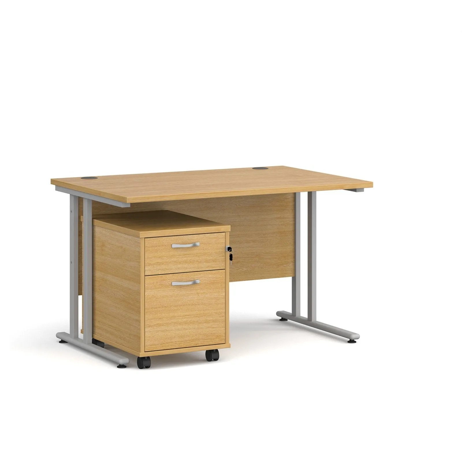 Maestro 25 cantilever leg straight desk 800 deep with 2 drawer mobile pedestal