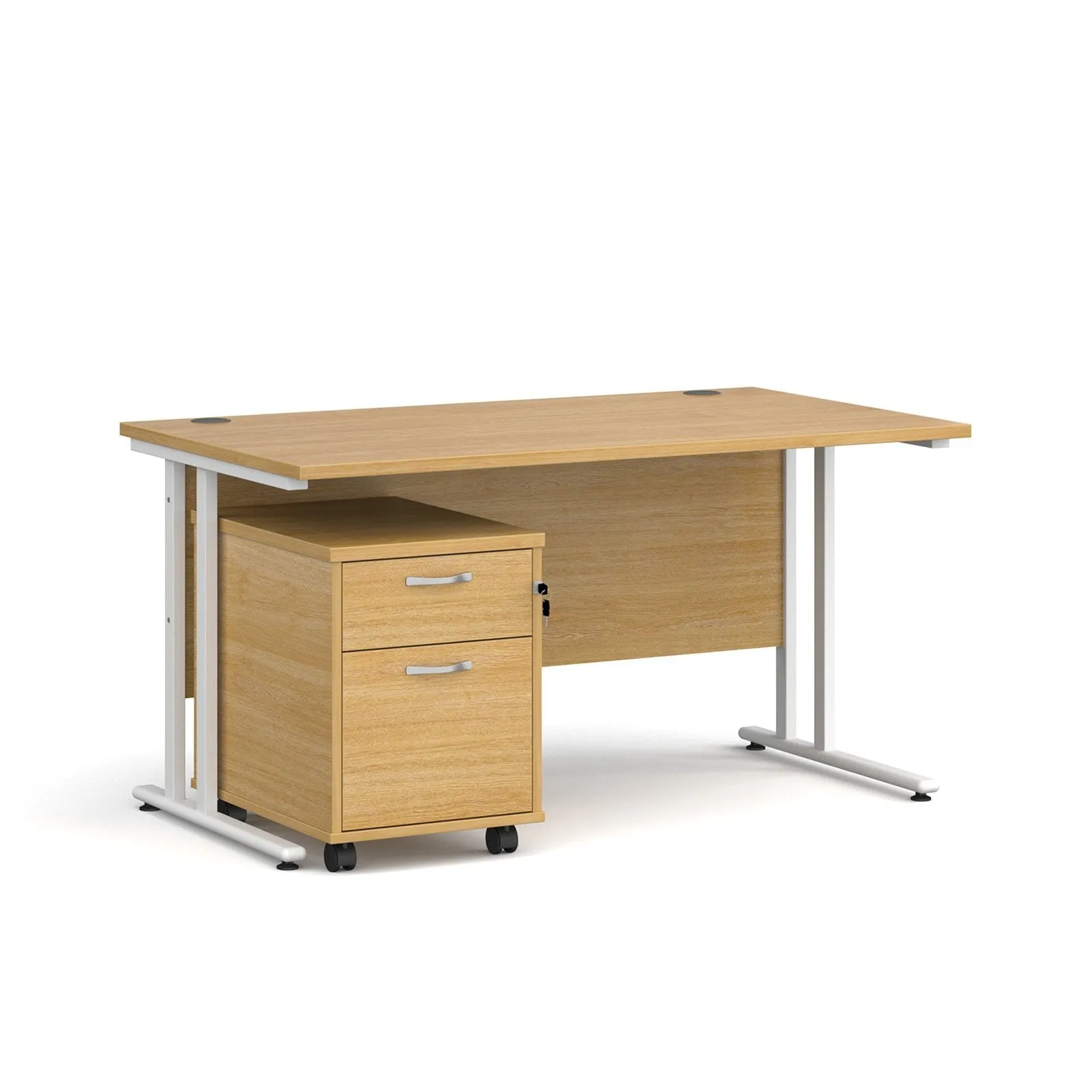 Maestro 25 cantilever leg straight desk 800 deep with 2 drawer mobile pedestal