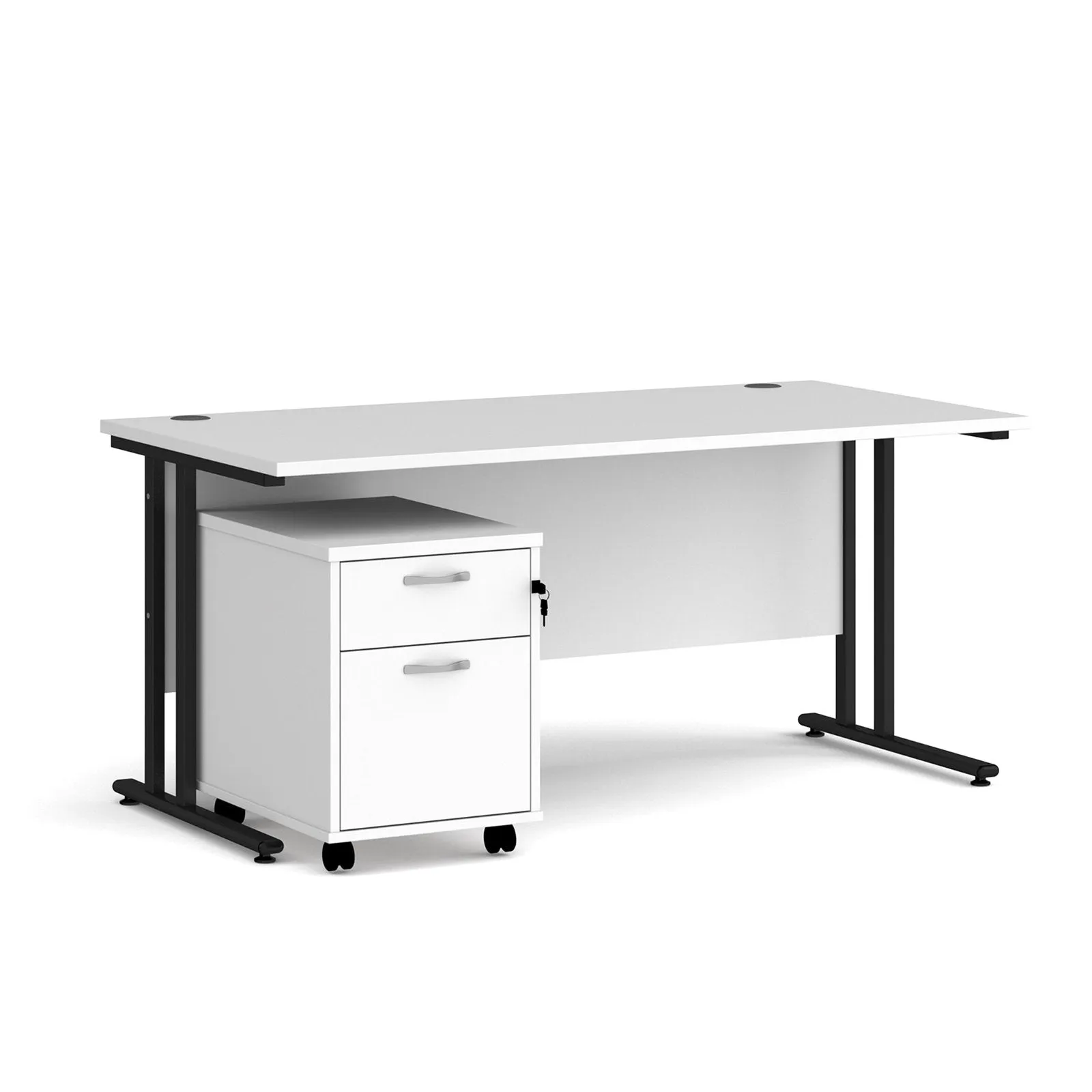 Maestro 25 cantilever leg straight desk 800 deep with 2 drawer mobile pedestal