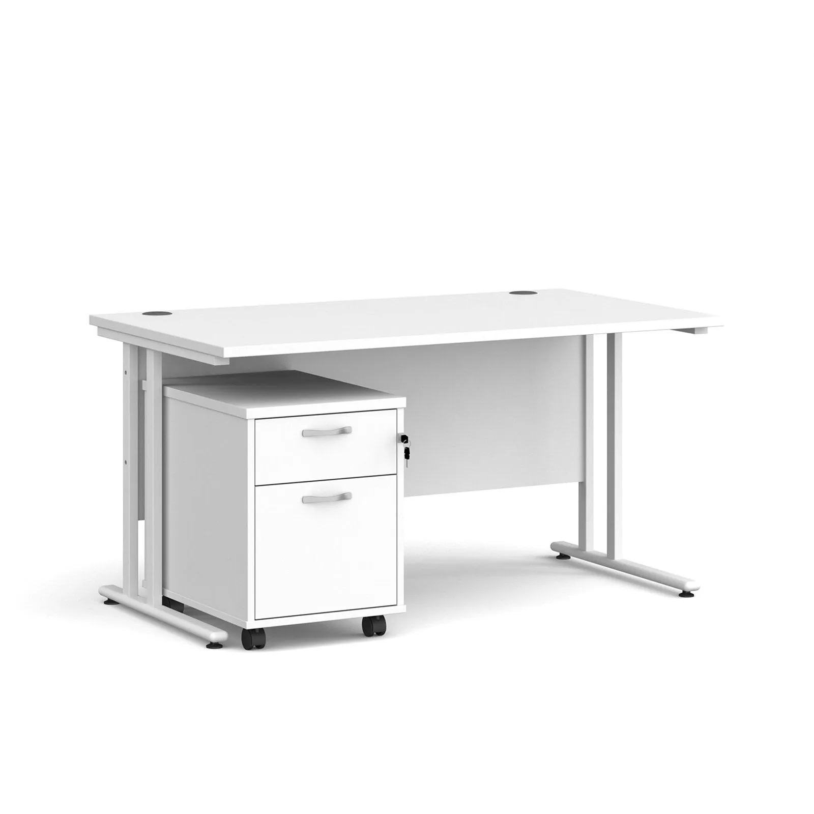 Maestro 25 cantilever leg straight desk 800 deep with 2 drawer mobile pedestal