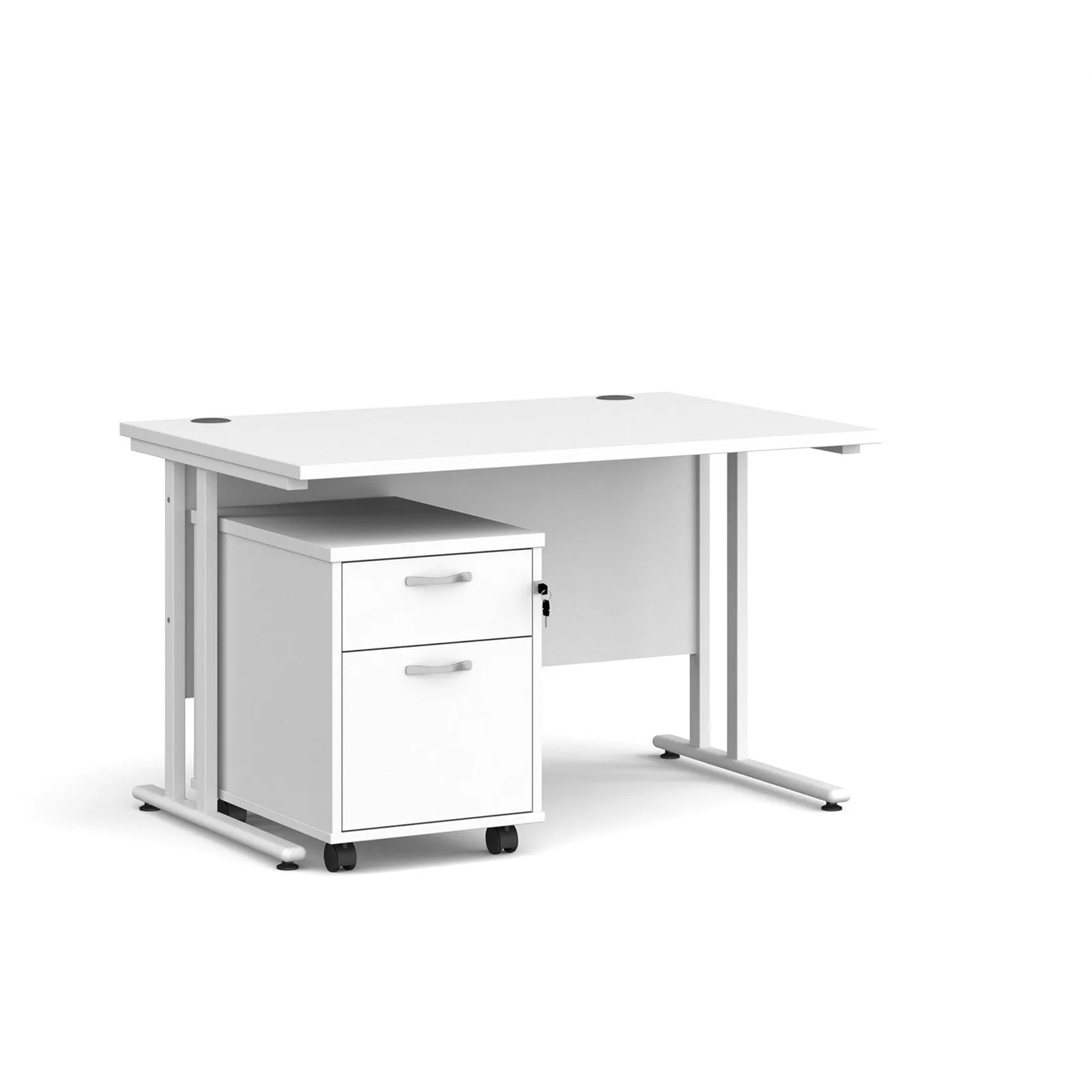 Maestro 25 cantilever leg straight desk 800 deep with 2 drawer mobile pedestal