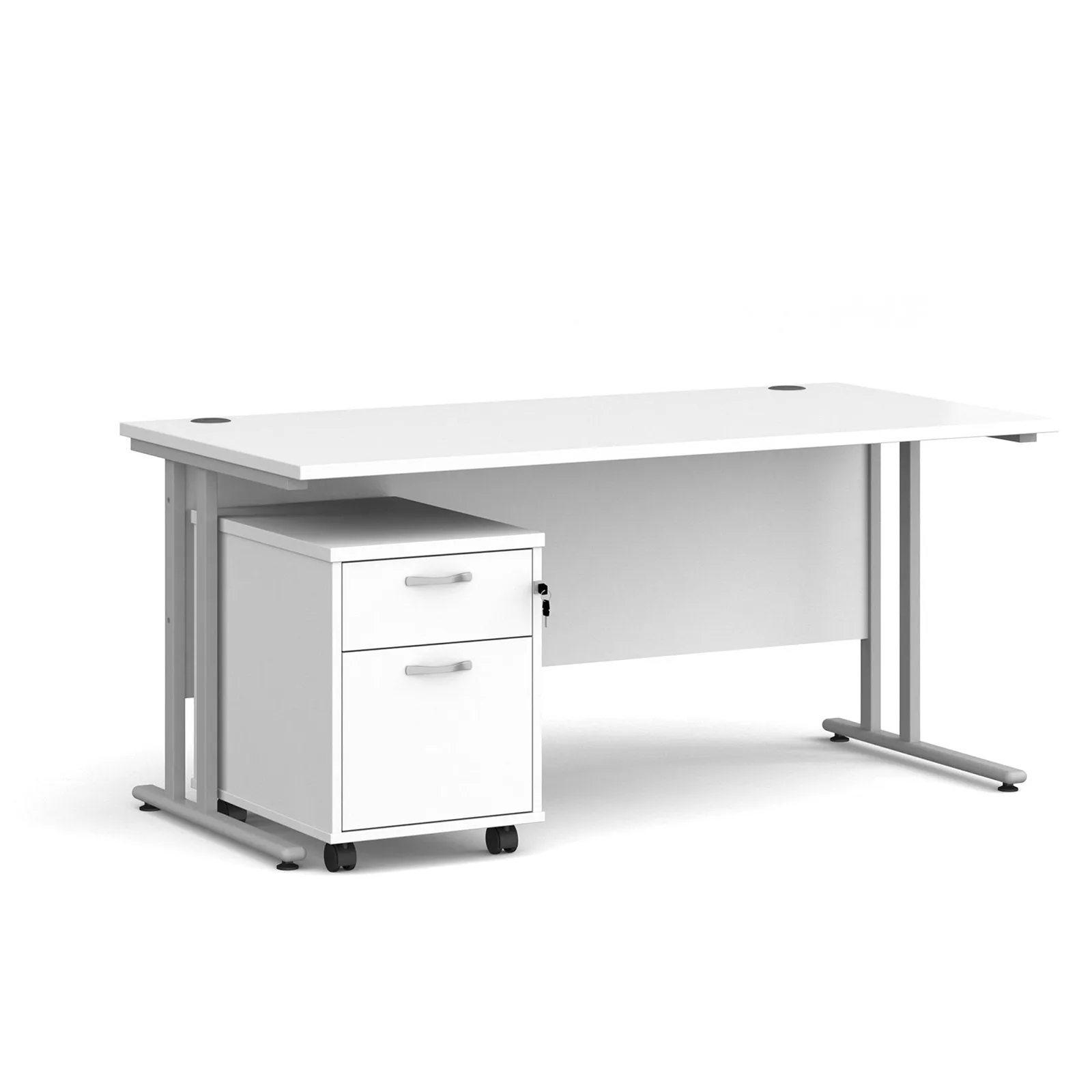 Maestro 25 cantilever leg straight desk 800 deep with 2 drawer mobile pedestal