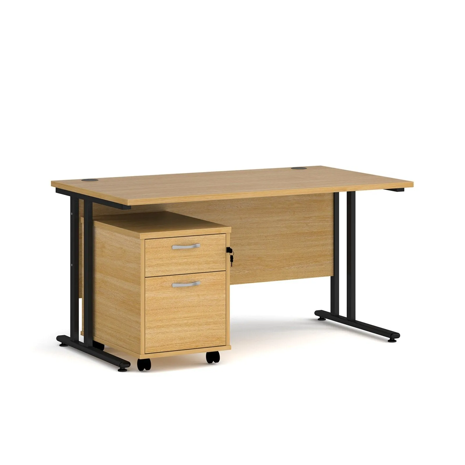 Maestro 25 cantilever leg straight desk 800 deep with 2 drawer mobile pedestal