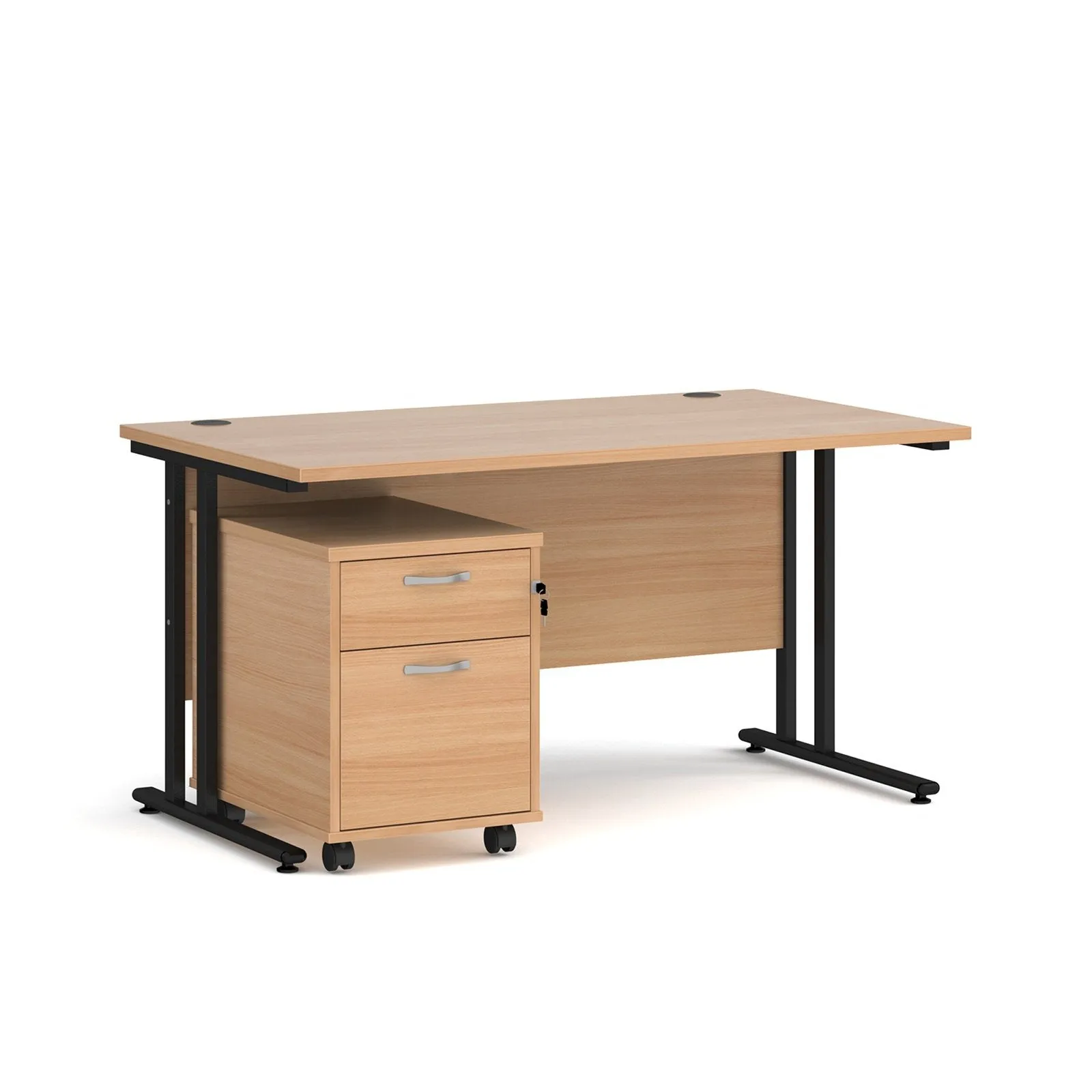Maestro 25 cantilever leg straight desk 800 deep with 2 drawer mobile pedestal
