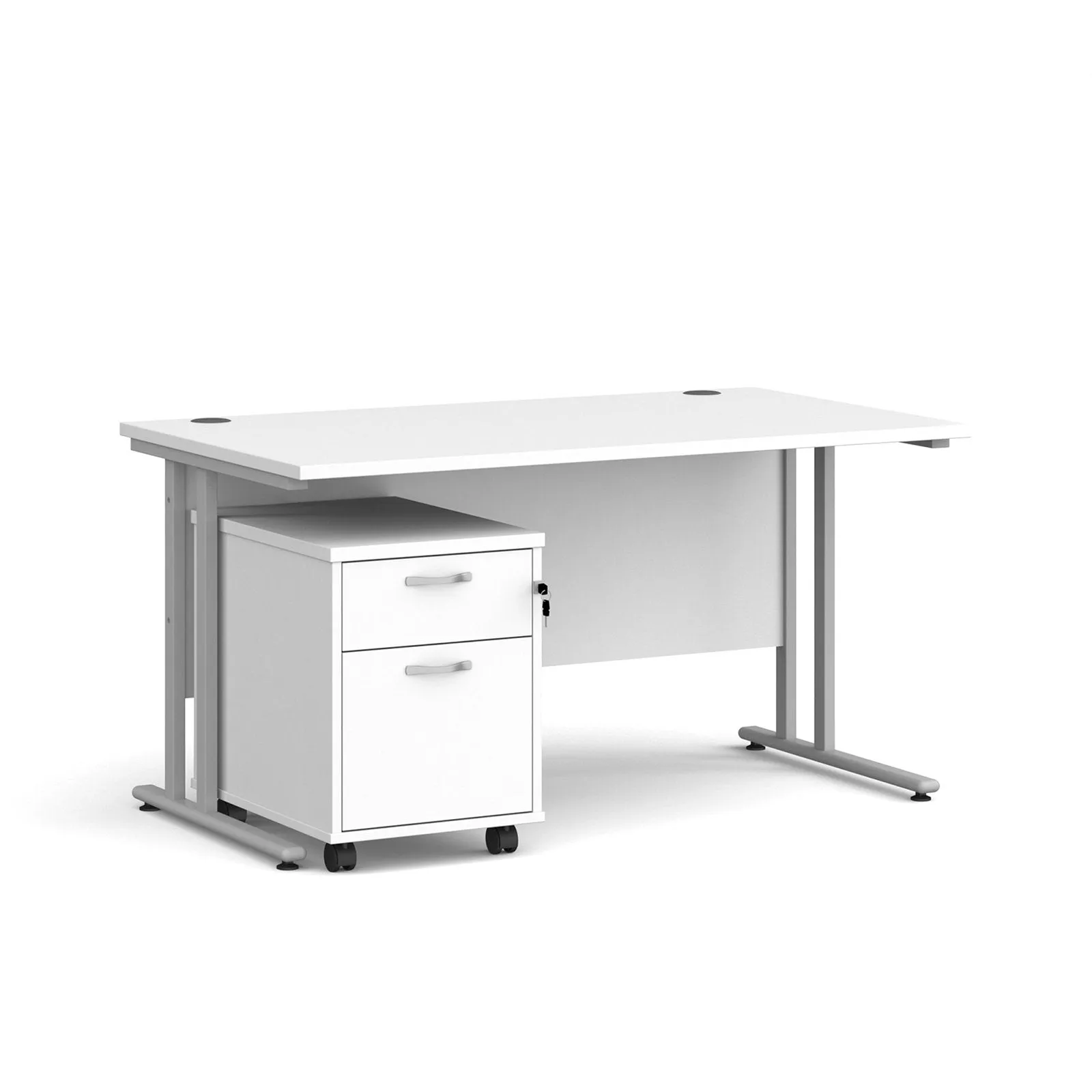 Maestro 25 cantilever leg straight desk 800 deep with 2 drawer mobile pedestal