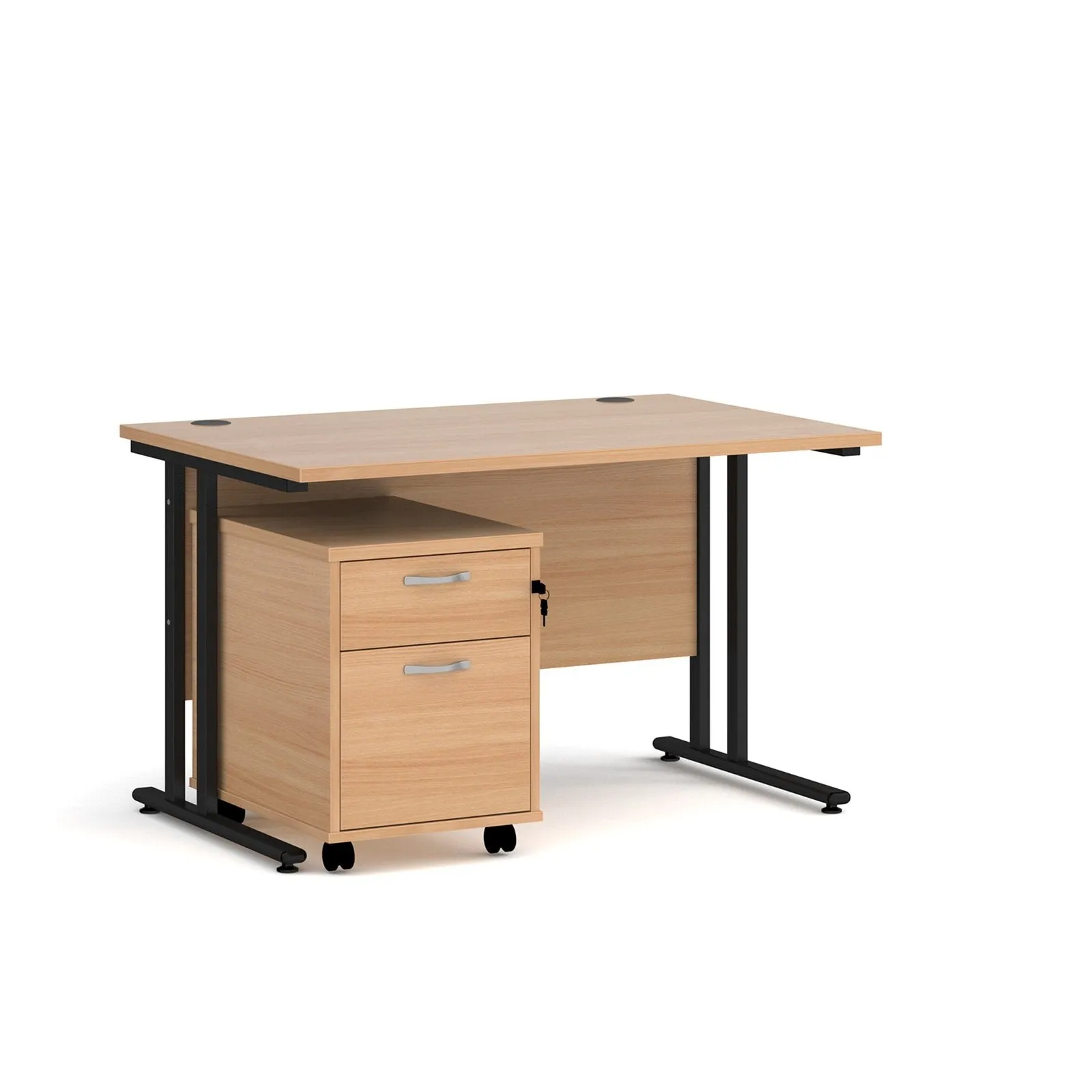 Maestro 25 cantilever leg straight desk 800 deep with 2 drawer mobile pedestal