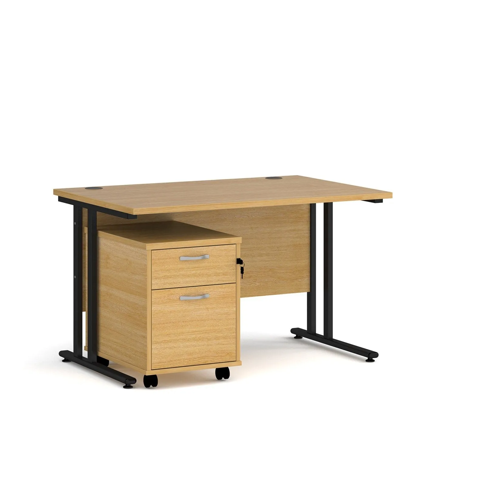 Maestro 25 cantilever leg straight desk 800 deep with 2 drawer mobile pedestal