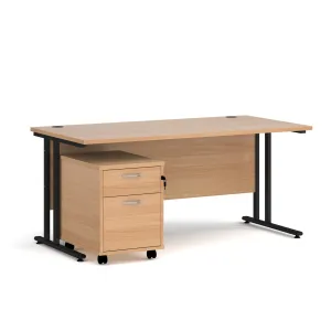Maestro 25 cantilever leg straight desk 800 deep with 2 drawer mobile pedestal