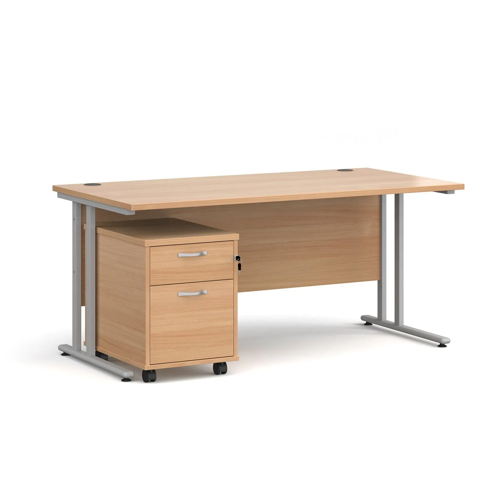Maestro 25 cantilever leg straight desk 800 deep with 2 drawer mobile pedestal