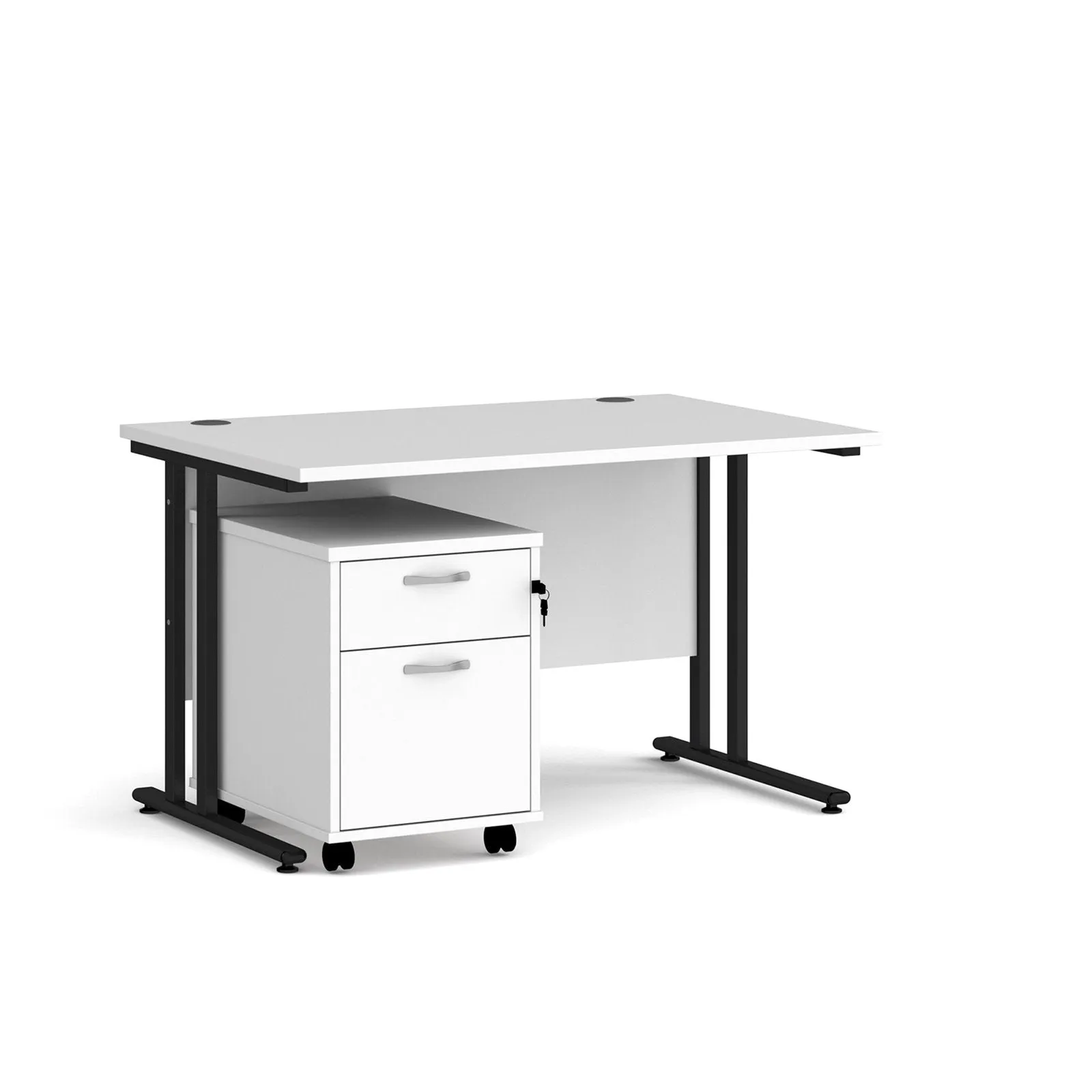 Maestro 25 cantilever leg straight desk 800 deep with 2 drawer mobile pedestal