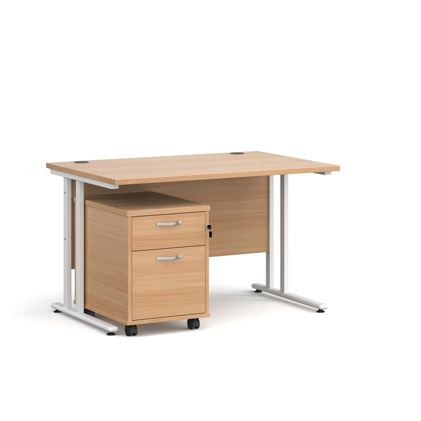 Maestro 25 cantilever leg straight desk 800 deep with 2 drawer mobile pedestal