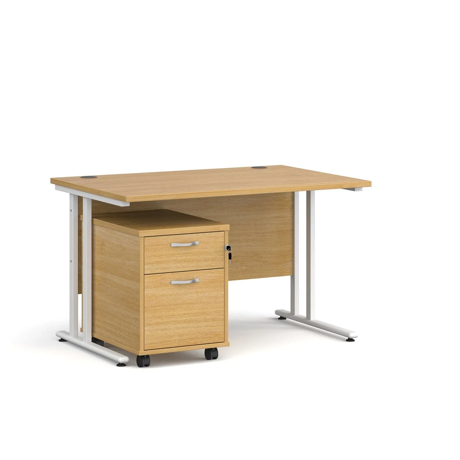 Maestro 25 cantilever leg straight desk 800 deep with 2 drawer mobile pedestal