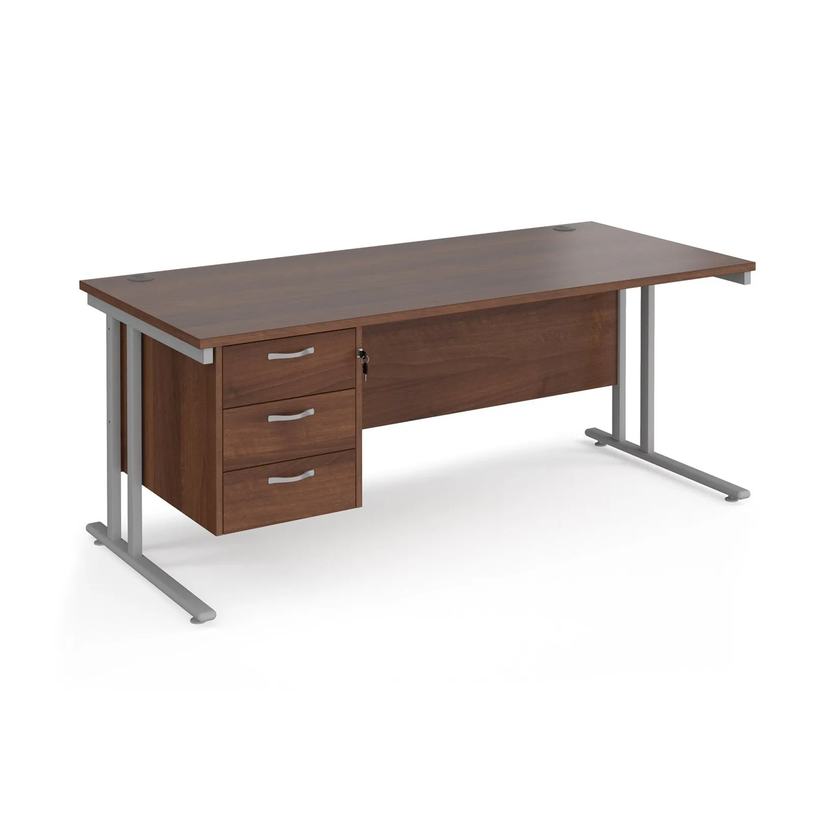 Maestro 25 cantilever leg straight desk with 3 drawer pedestal