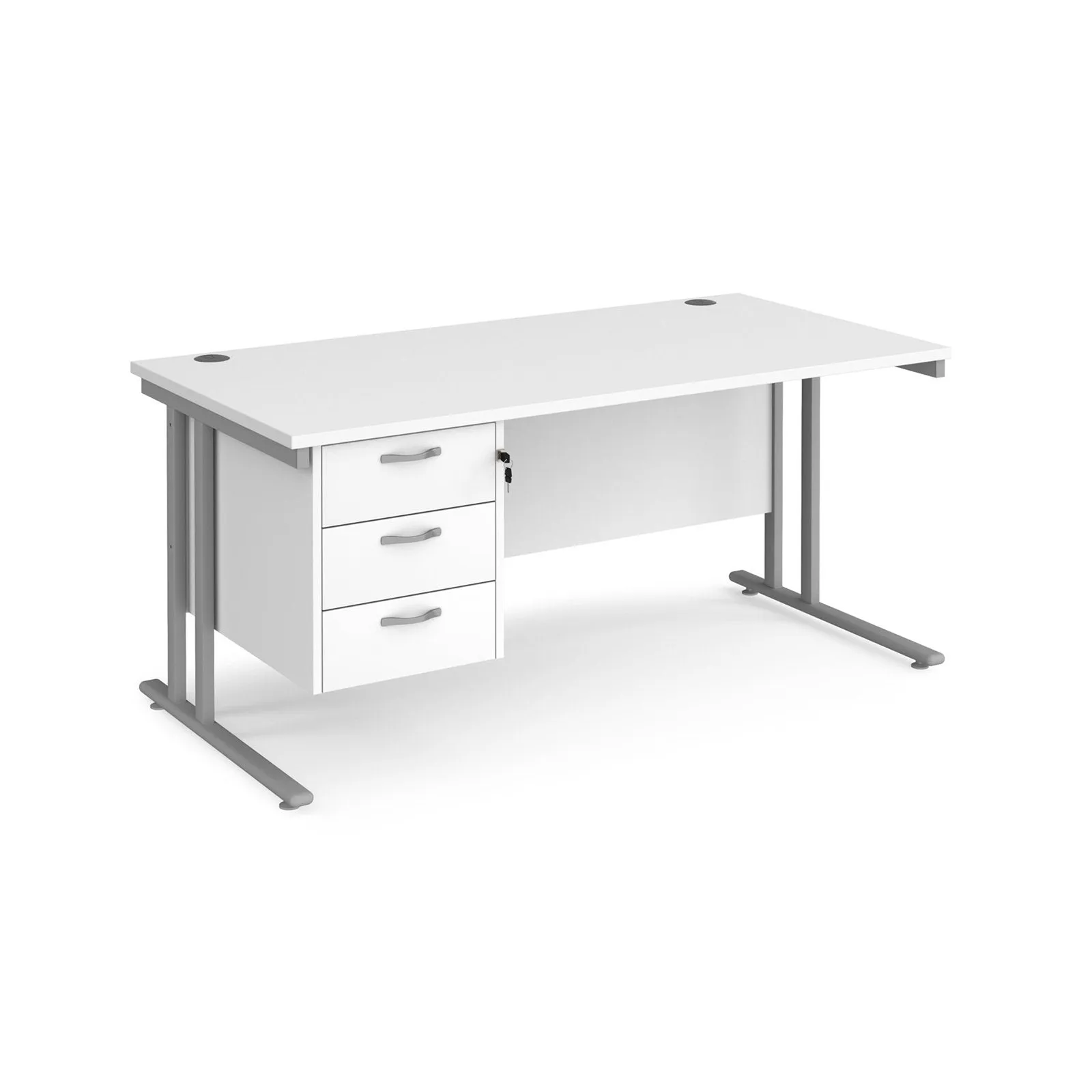 Maestro 25 cantilever leg straight desk with 3 drawer pedestal