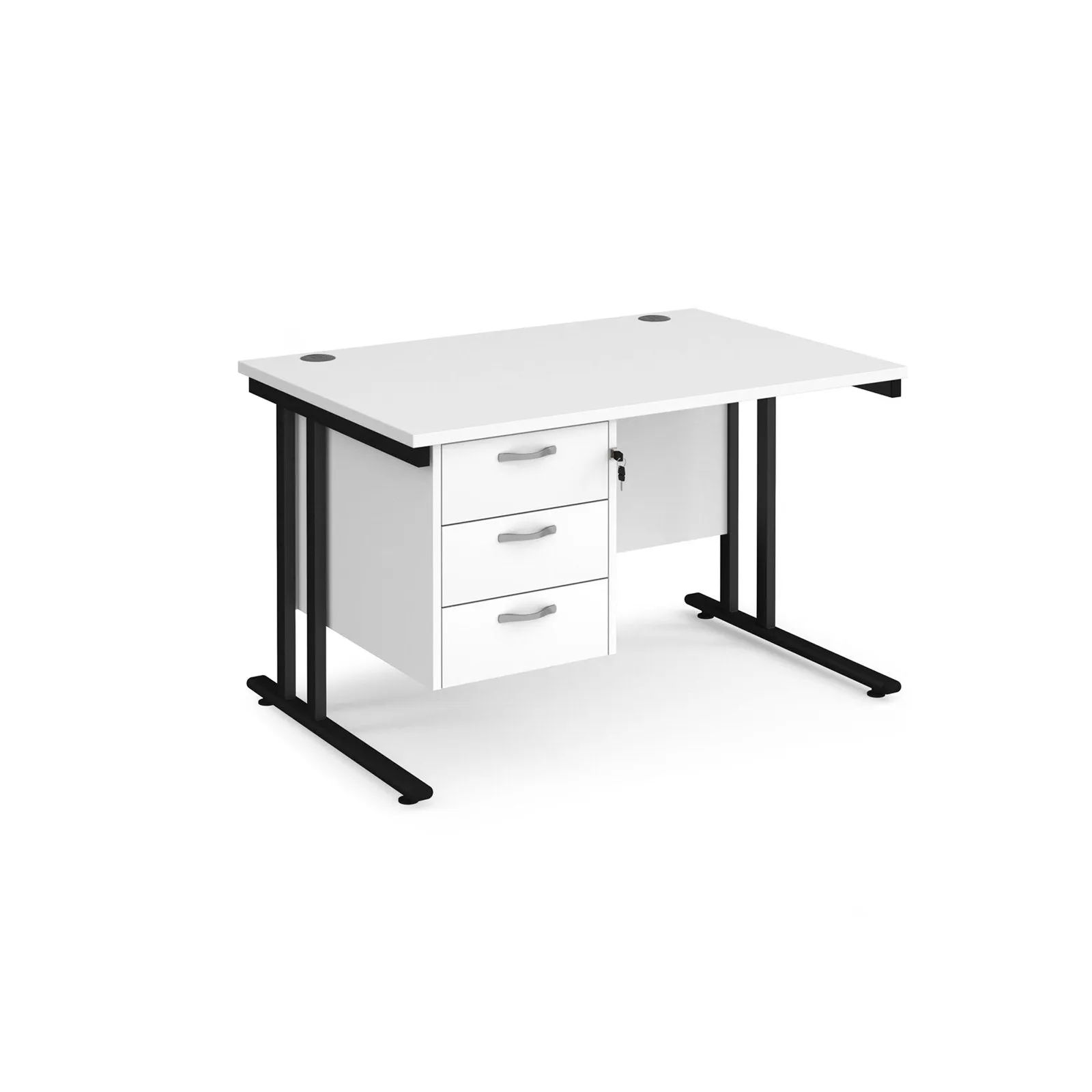 Maestro 25 cantilever leg straight desk with 3 drawer pedestal