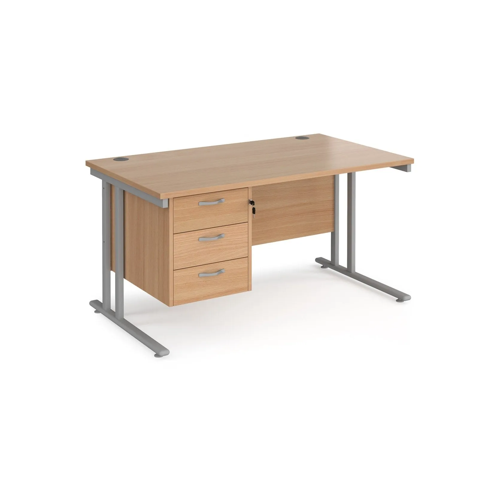 Maestro 25 cantilever leg straight desk with 3 drawer pedestal
