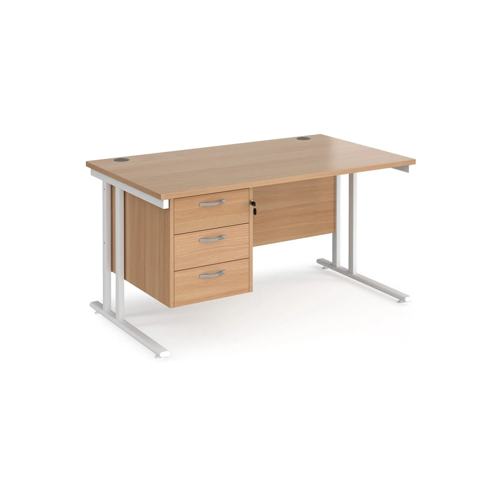 Maestro 25 cantilever leg straight desk with 3 drawer pedestal