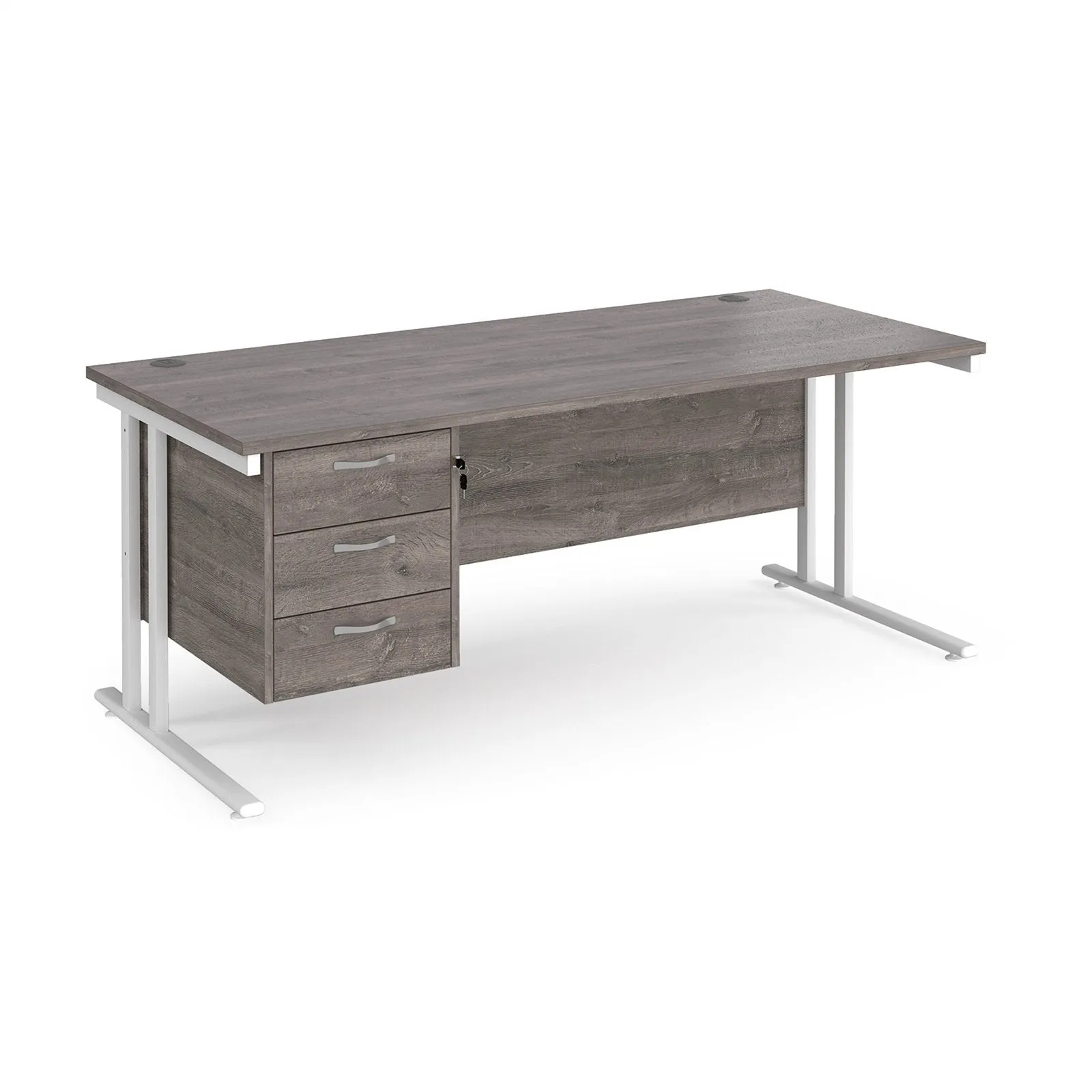 Maestro 25 cantilever leg straight desk with 3 drawer pedestal