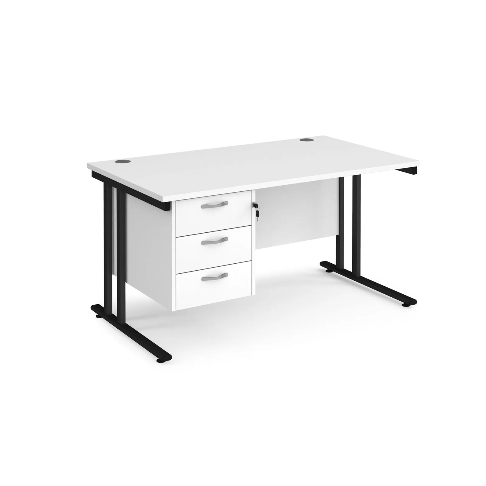 Maestro 25 cantilever leg straight desk with 3 drawer pedestal