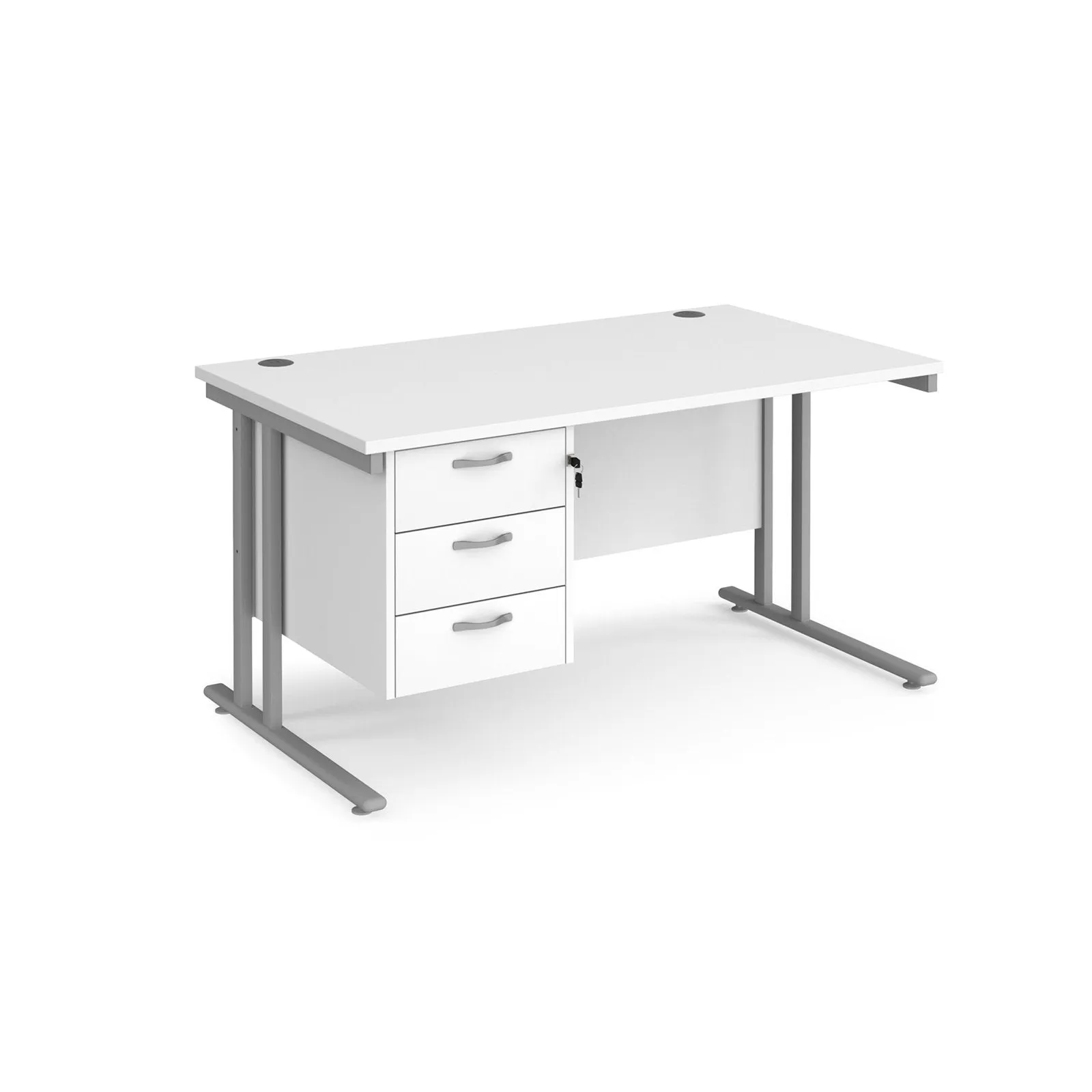 Maestro 25 cantilever leg straight desk with 3 drawer pedestal