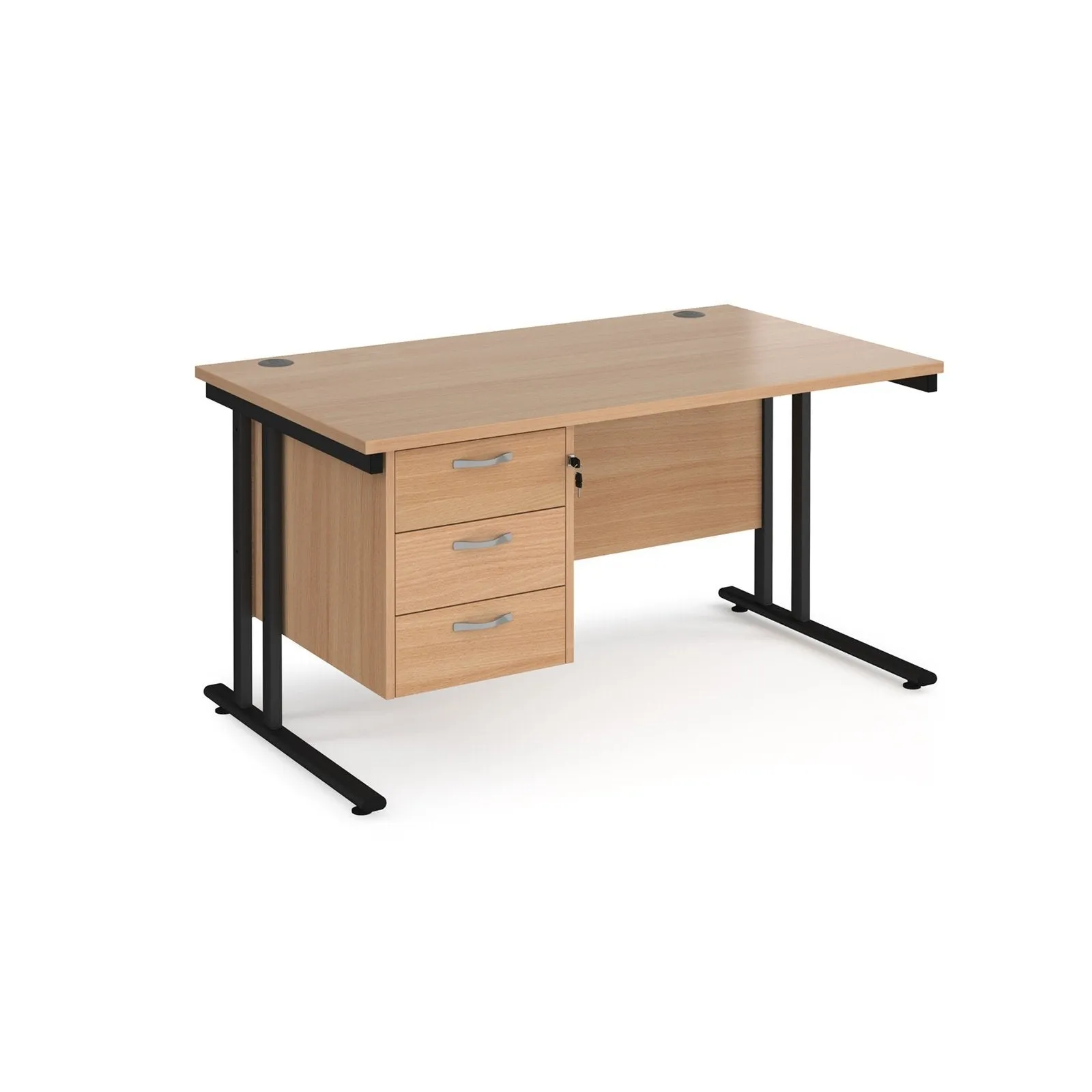 Maestro 25 cantilever leg straight desk with 3 drawer pedestal