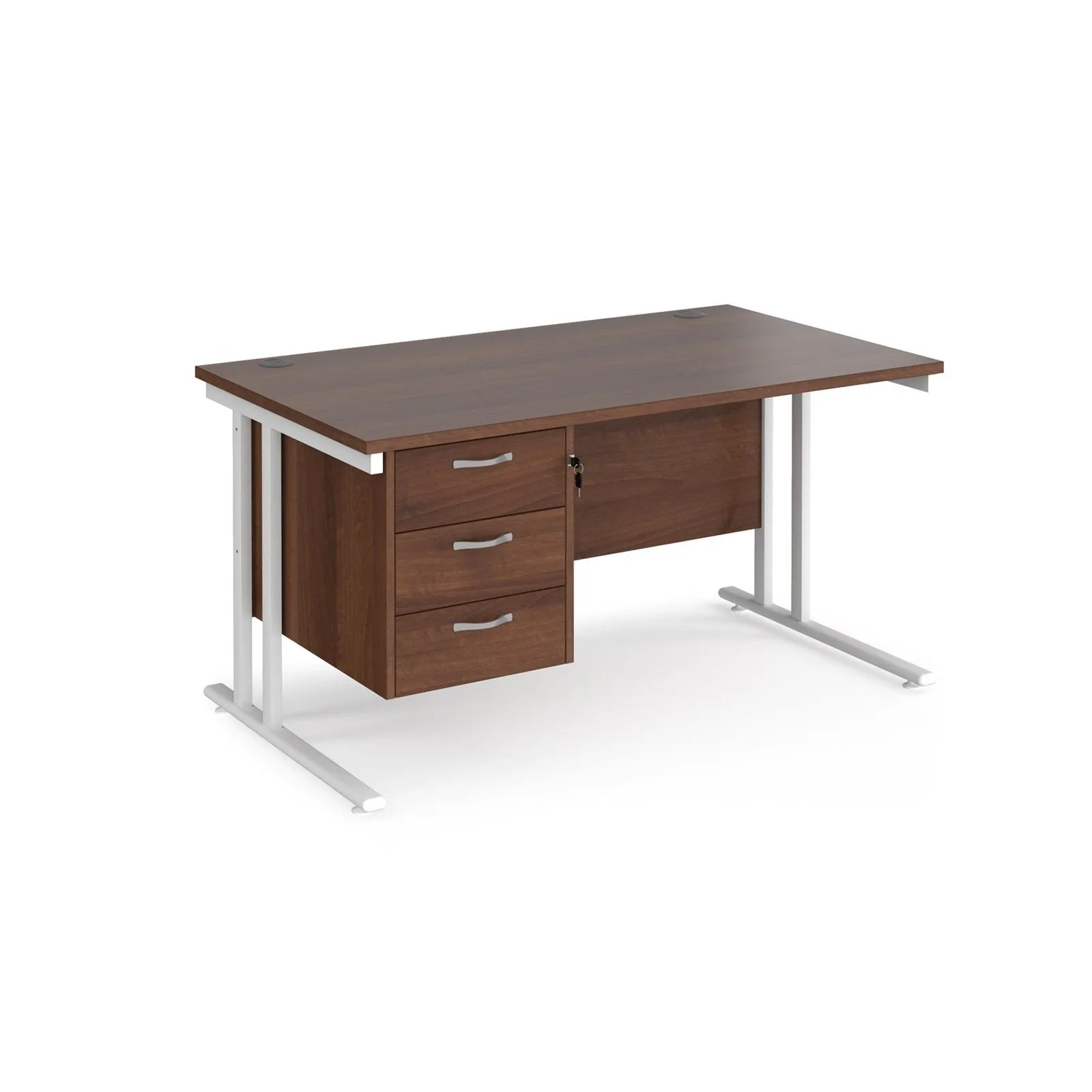Maestro 25 cantilever leg straight desk with 3 drawer pedestal