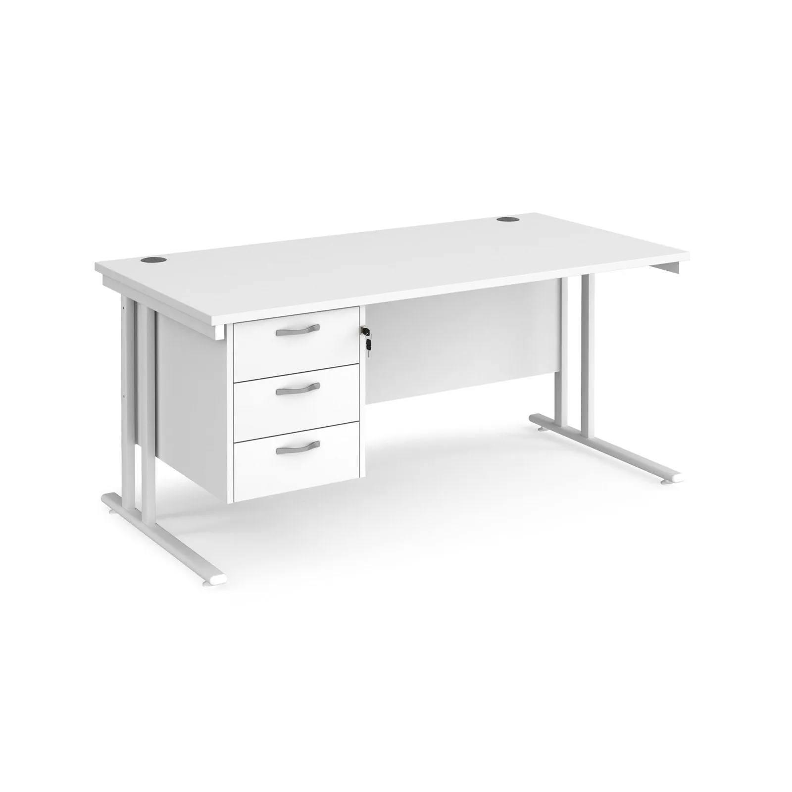 Maestro 25 cantilever leg straight desk with 3 drawer pedestal