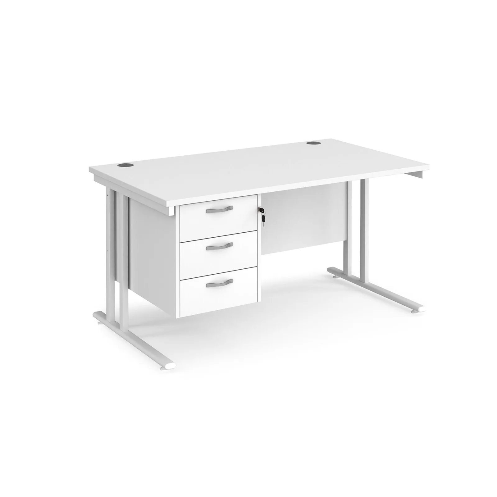 Maestro 25 cantilever leg straight desk with 3 drawer pedestal