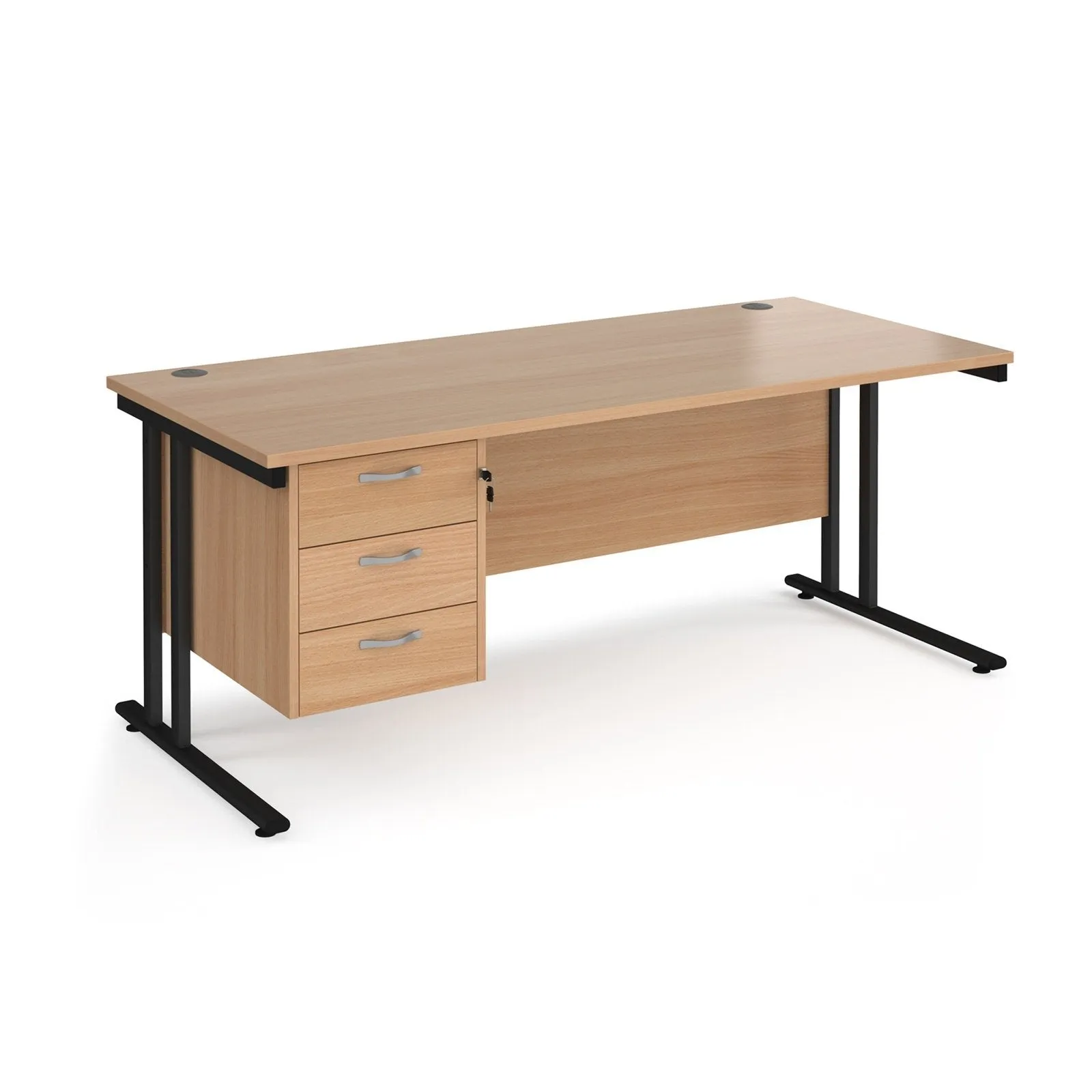 Maestro 25 cantilever leg straight desk with 3 drawer pedestal