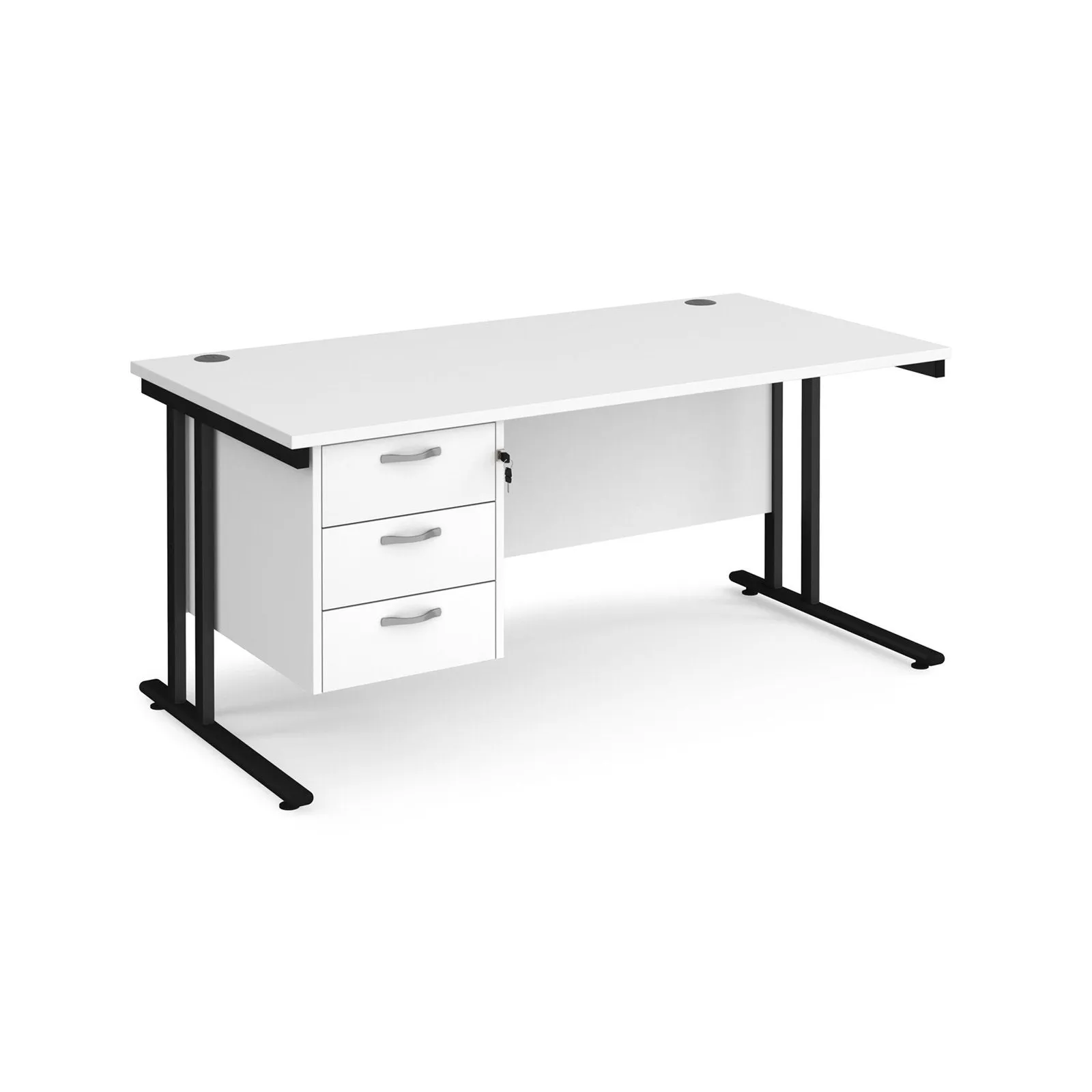 Maestro 25 cantilever leg straight desk with 3 drawer pedestal