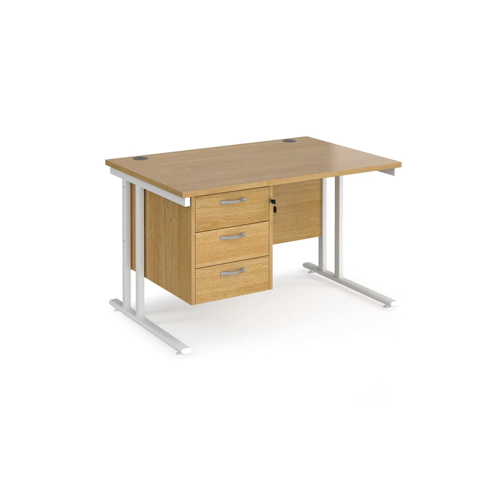 Maestro 25 cantilever leg straight desk with 3 drawer pedestal