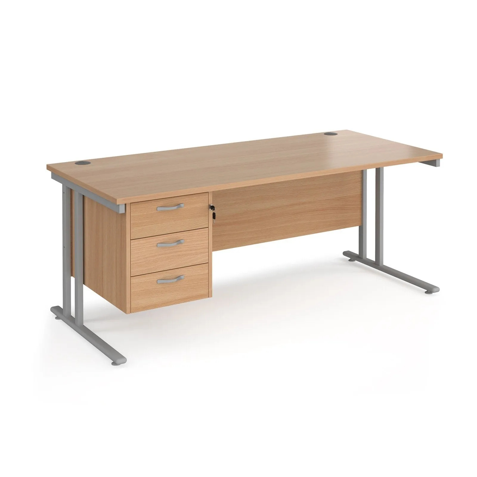 Maestro 25 cantilever leg straight desk with 3 drawer pedestal